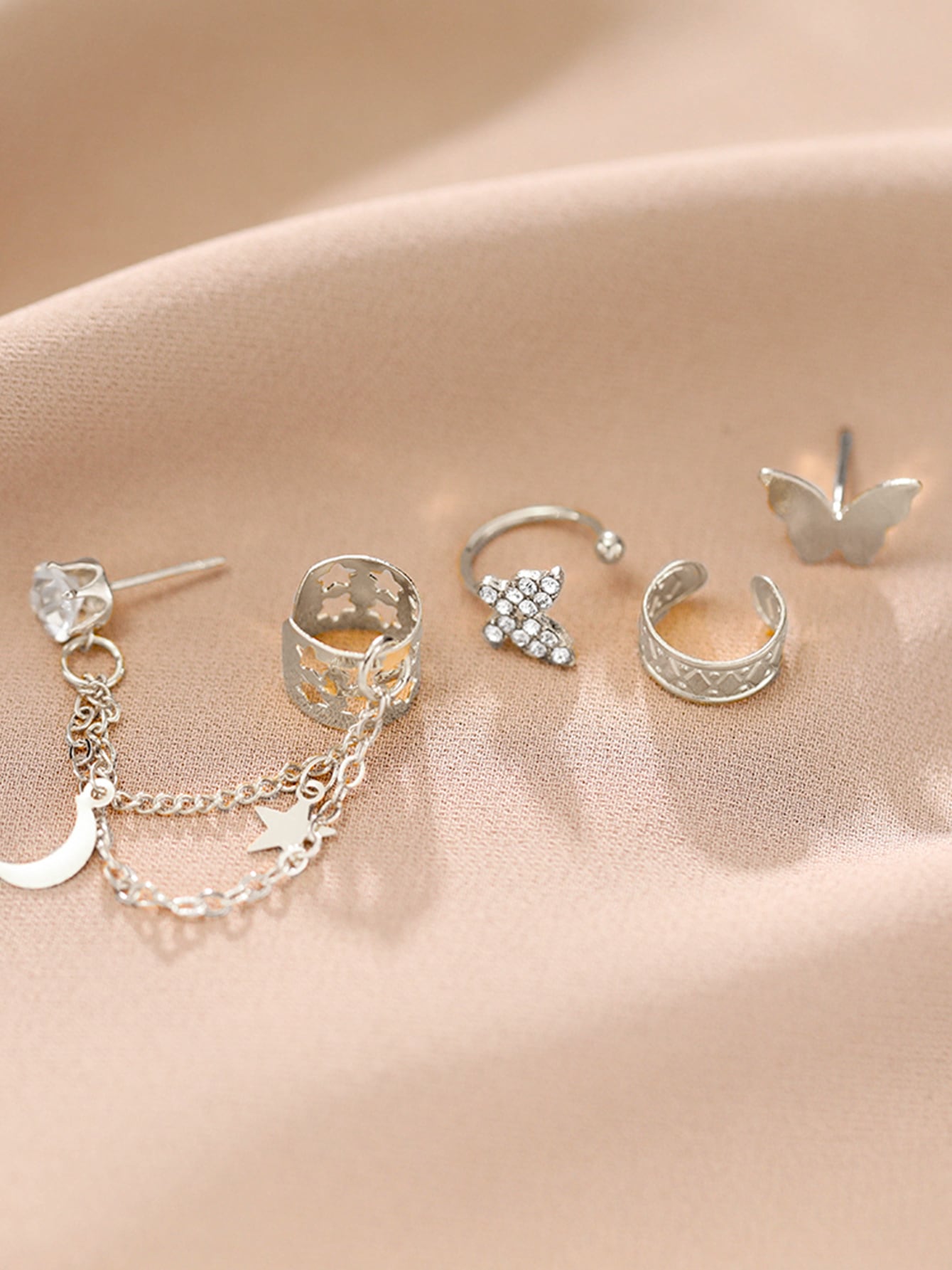 4 pièces Boucles d'oreilles décorées de strass en forme d'étoile et de papillon — vue 4