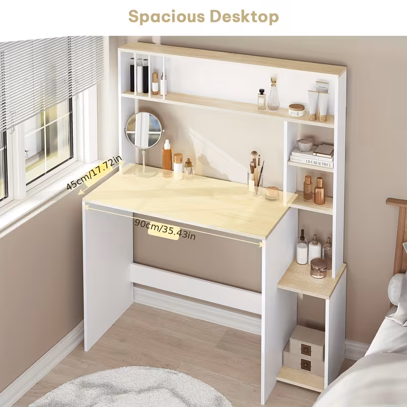 1pc Bureau, Bureau d'Ordinateur avec Étagère, 5 Étagères, Table de Jeu avec Rangement — vue 2