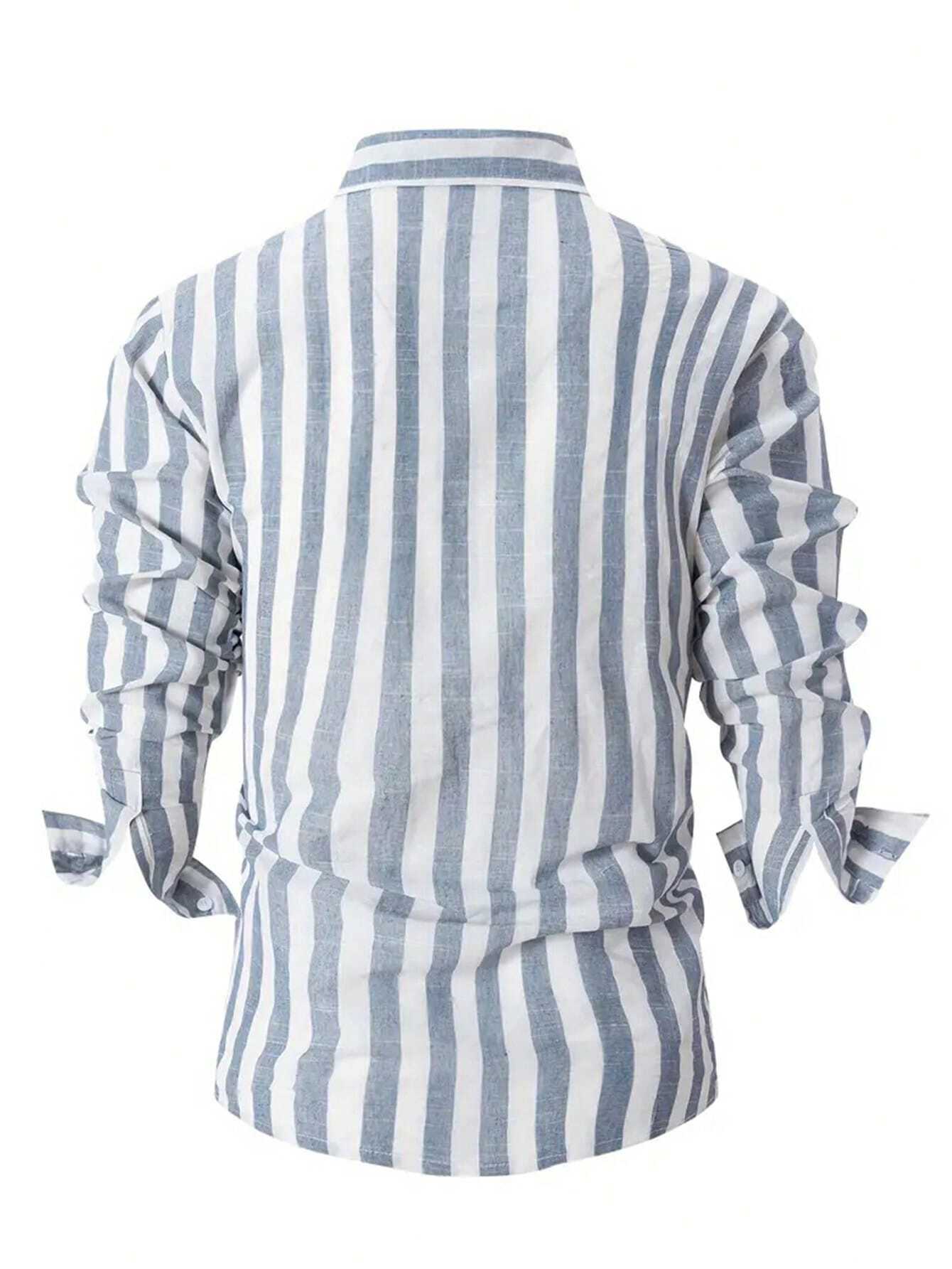 Chemise décontractée pour homme à manches longues, col montant, boutonnée, en matériau rigide — vue 2