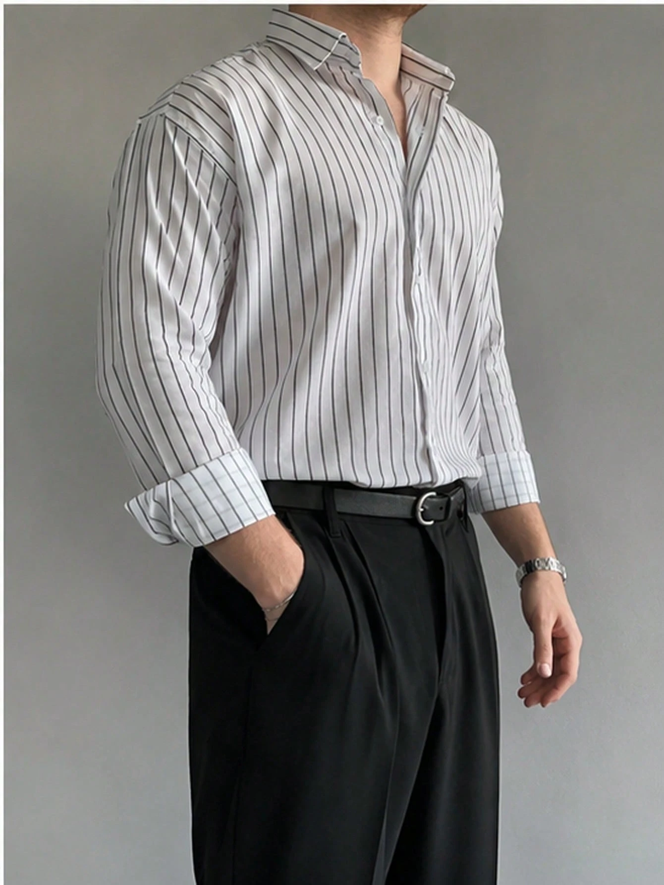 Chemise rayée confortable de style Old Money pour hommes