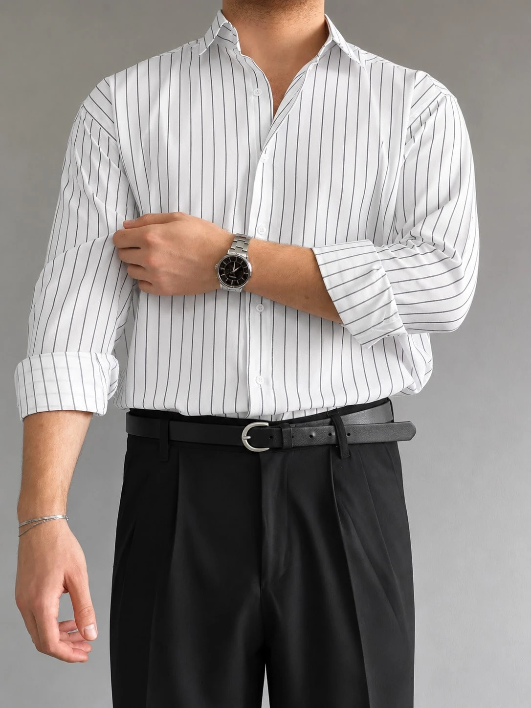 Chemise rayée confortable de style Old Money pour hommes — vue 2
