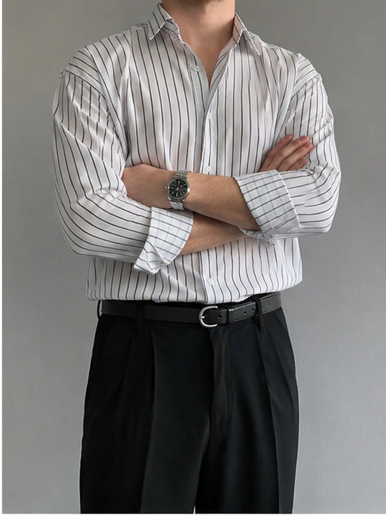 Chemise rayée confortable de style Old Money pour hommes — vue 4
