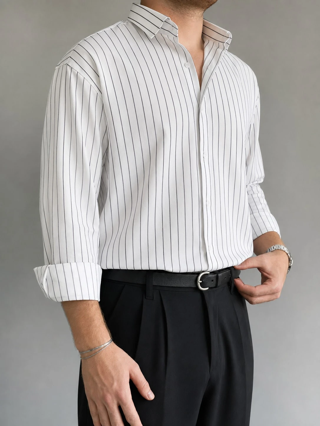 Chemise rayée confortable de style Old Money pour hommes — vue 5