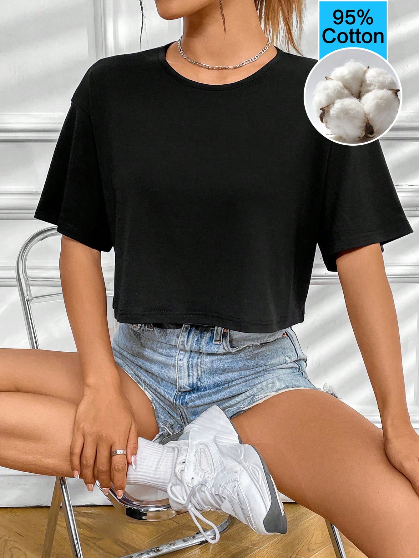 NAWLY T-shirt décontracté ample à épaules tombantes de couleur unie pour femmes, polyvalent pour le port quotidien et les trajets, été