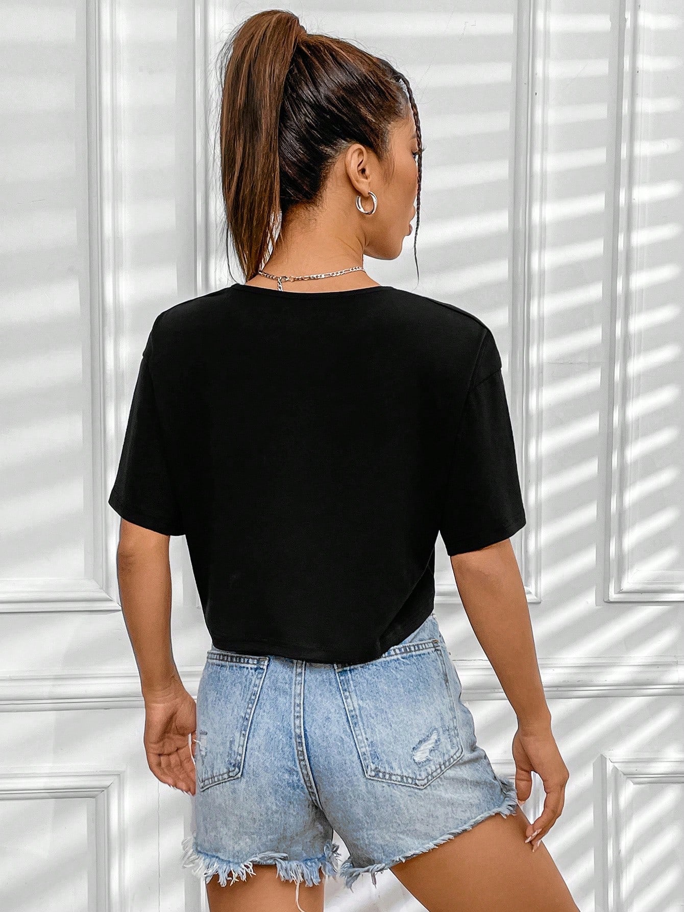 NAWLY T-shirt décontracté ample à épaules tombantes de couleur unie pour femmes, polyvalent pour le port quotidien et les trajets, été — vue 2