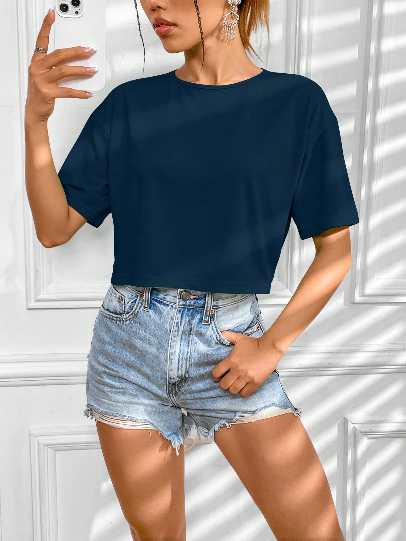 NAWLY T-shirt décontracté ample à épaules tombantes de couleur unie pour femmes, polyvalent pour le port quotidien et les trajets, été — vue 11