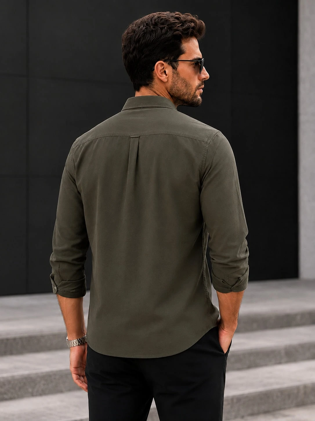 Chemise en lin pour hommes 100% coton, respirante, légère, col boutonné — vue 2