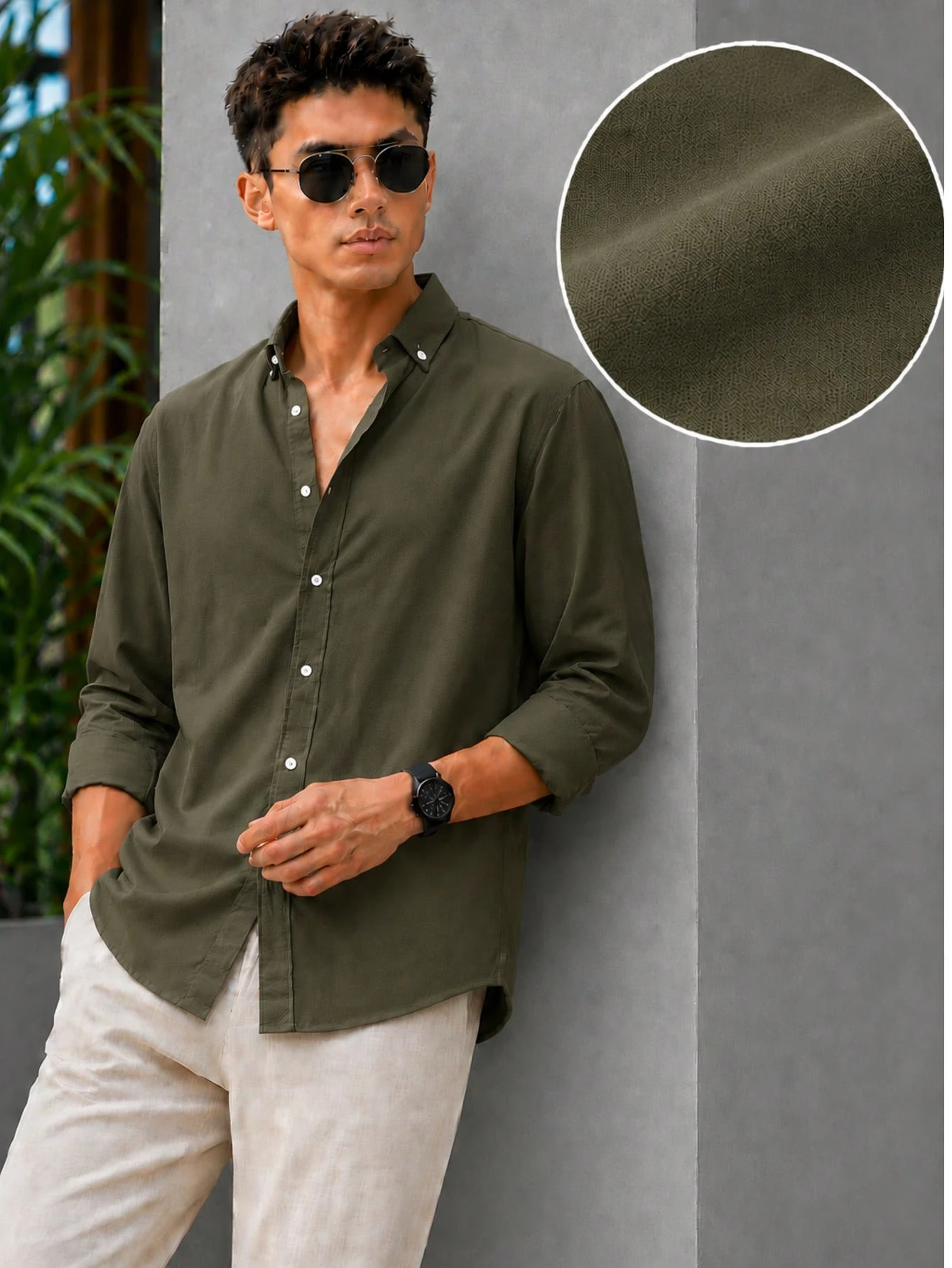 Chemise en lin pour hommes 100% coton, respirante, légère, col boutonné — vue 3