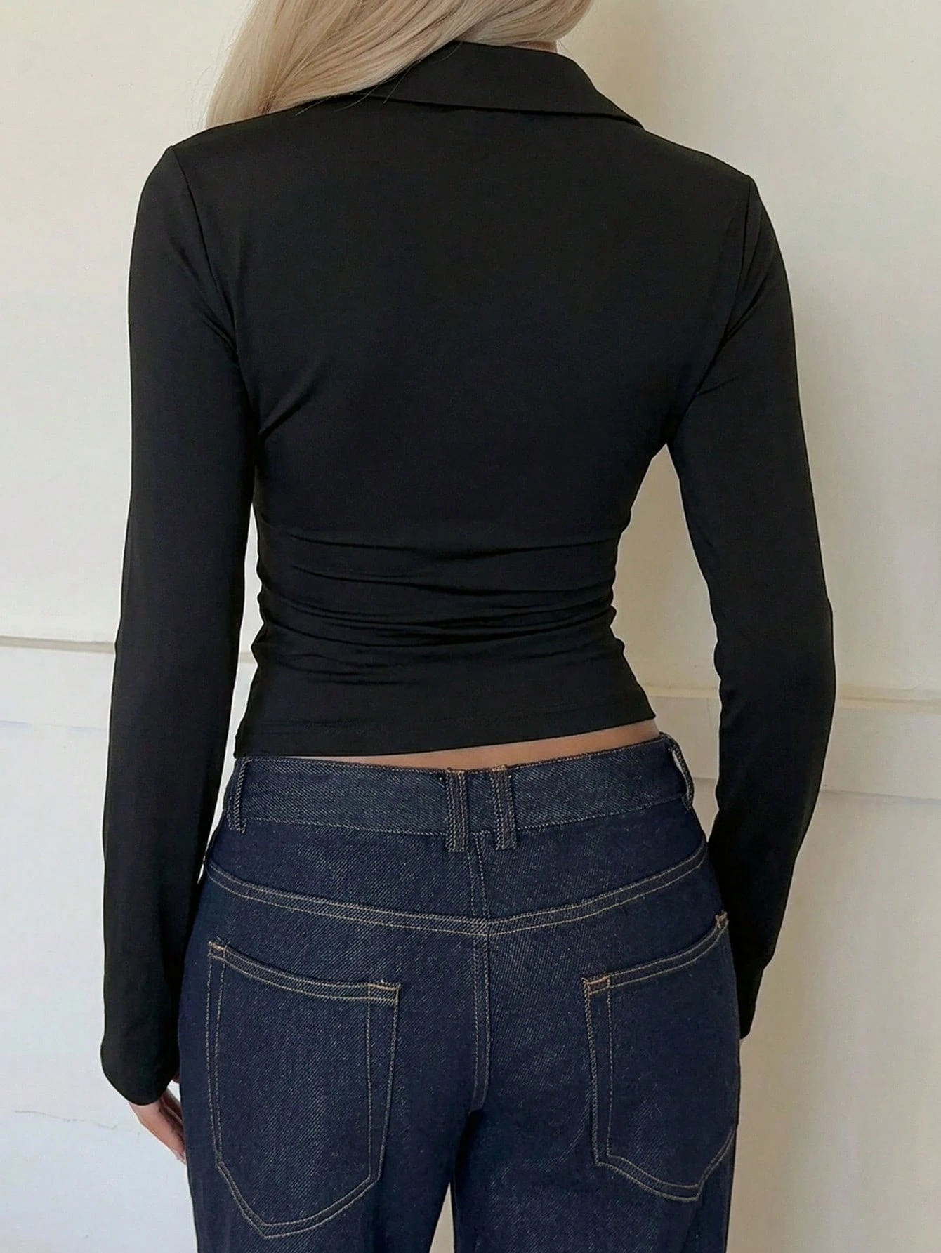 EZwear Tee-shirt moulant à manches longues en tricot 95% coton blanc - Élégant — vue 2