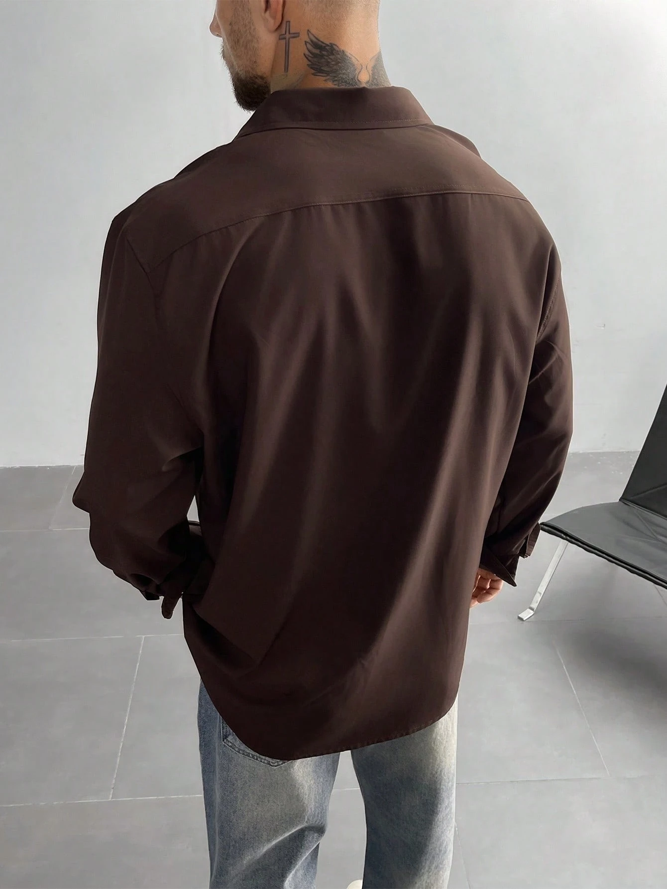 GloMan Chemise formelle marron pour homme style Old Money, manches longues à bouton — vue 3