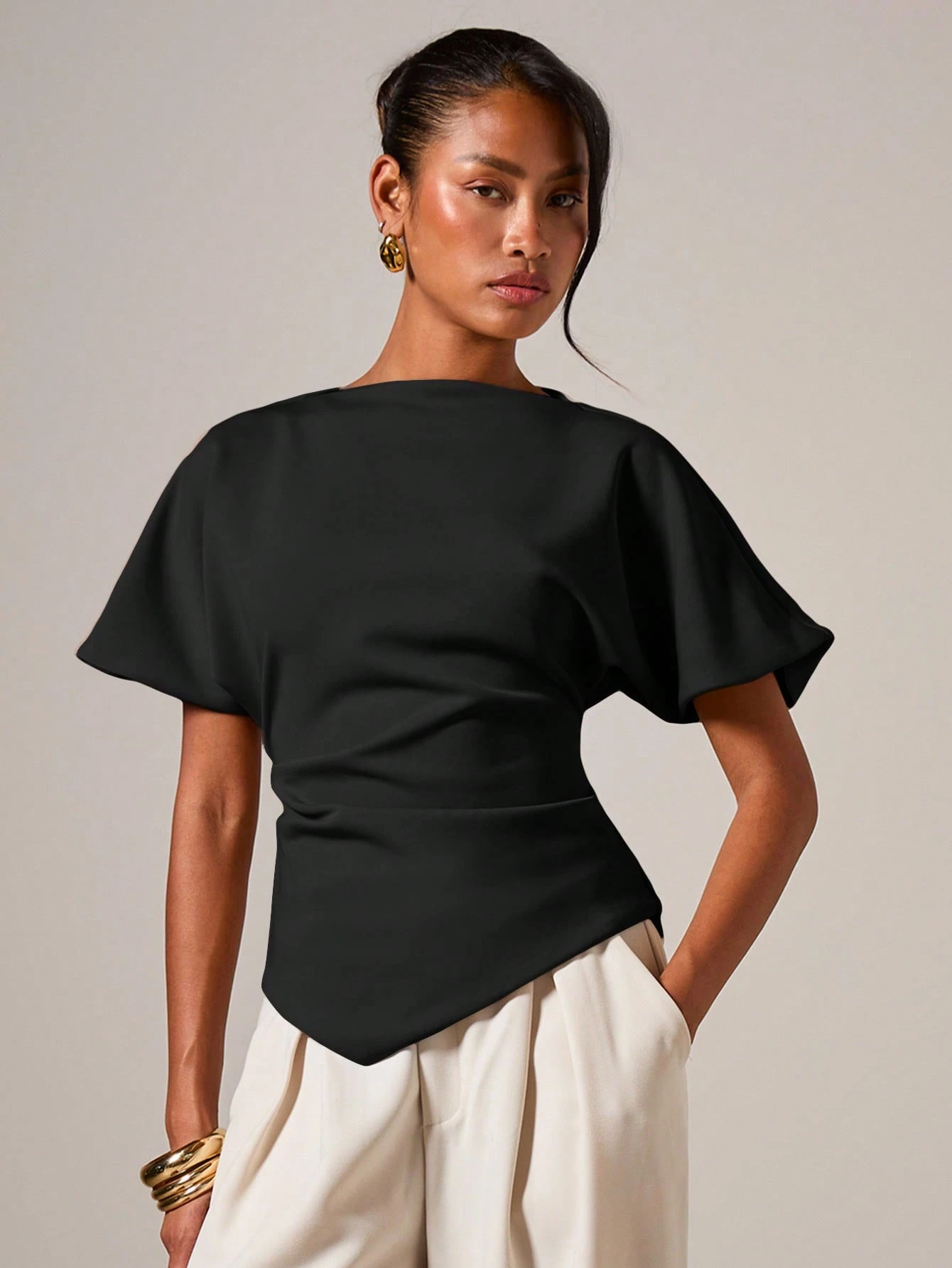 COSMINA T-shirt rond élégant à fronces pour femmes, convenant à toutes les saisons — vue 3
