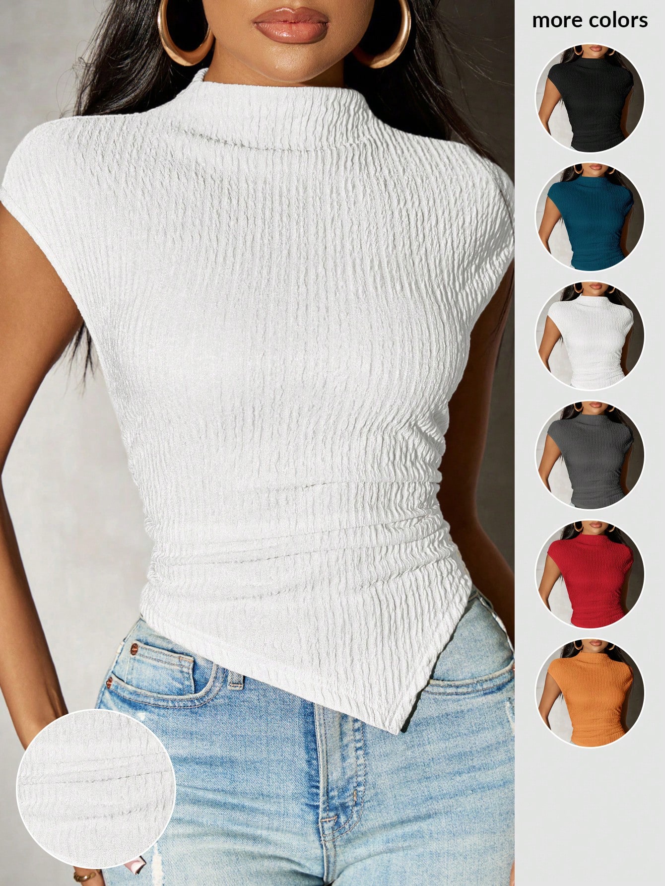 SXY T-shirt tricoté à ourlet asymétrique unicolore pour femmes, printemps — vue 4