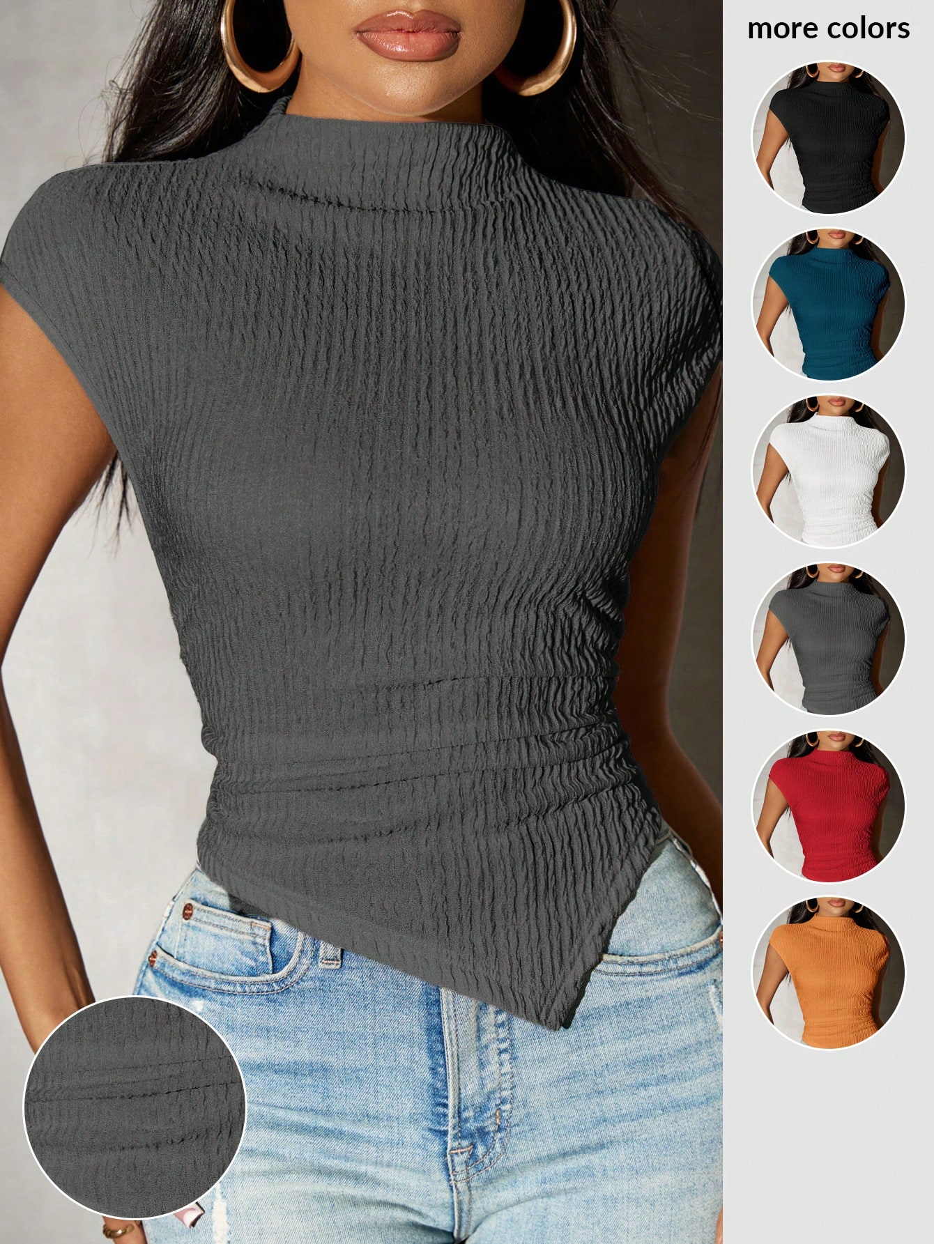 SXY T-shirt tricoté à ourlet asymétrique unicolore pour femmes, printemps — vue 6