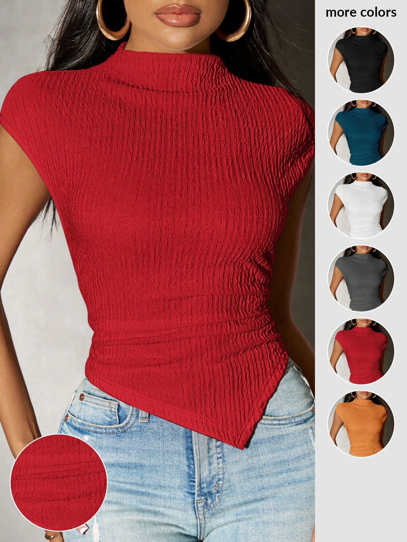 SXY T-shirt tricoté à ourlet asymétrique unicolore pour femmes, printemps — vue 8