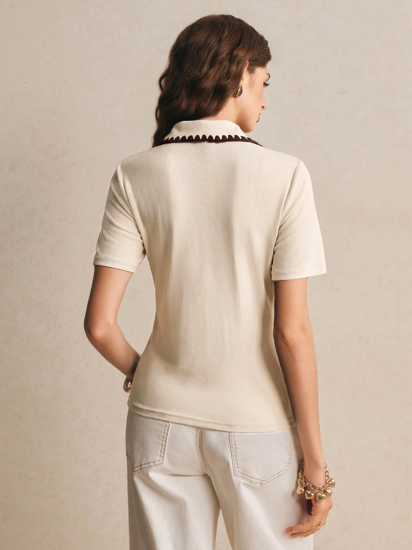 Poéselle T-shirt décontracté à col polo rayé et manches courtes pour femmes — vue 12