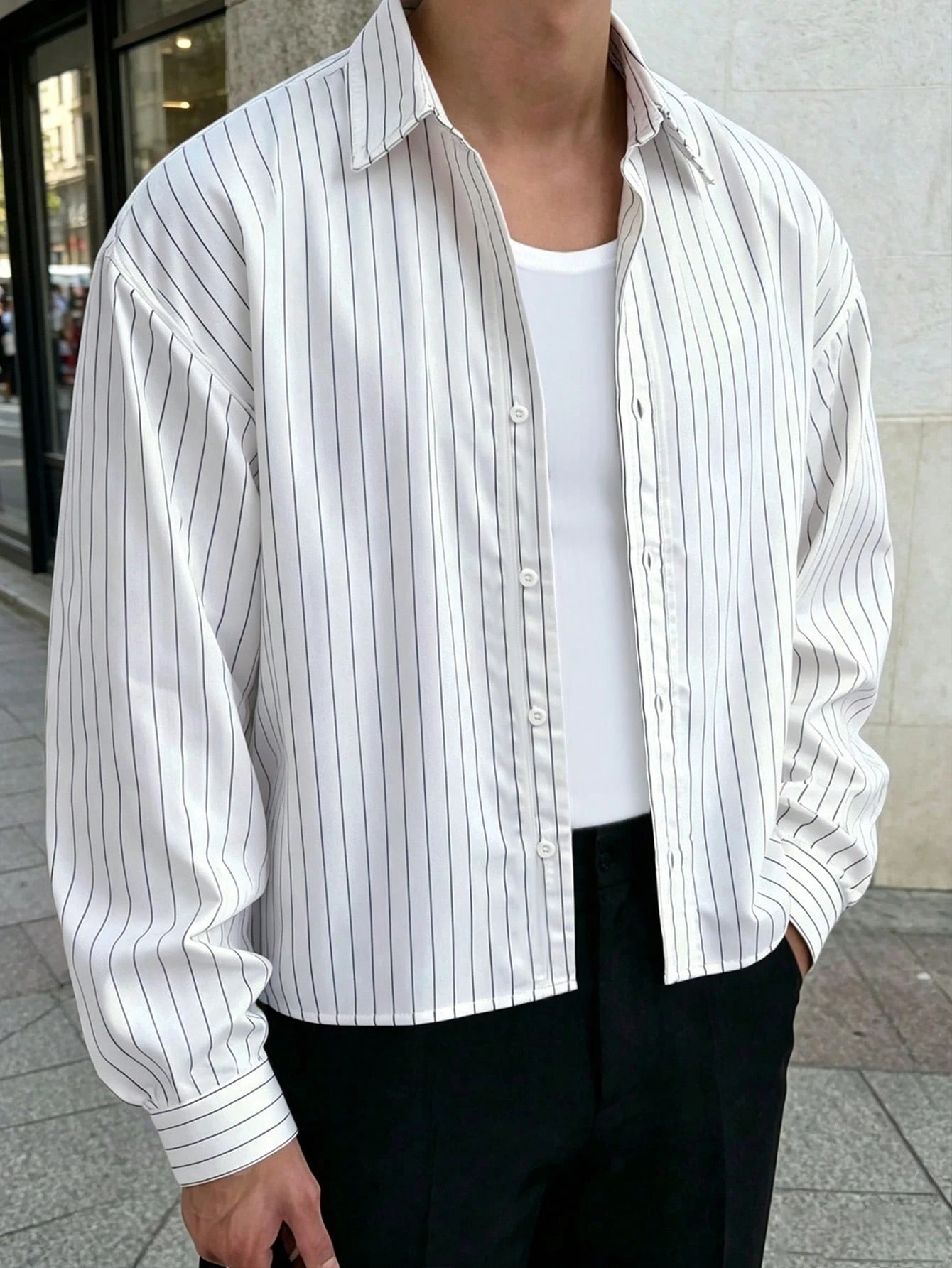 Chemise à manches courtes rayée à simple boutonnage pour hommes, style décontracté/travail — vue 2