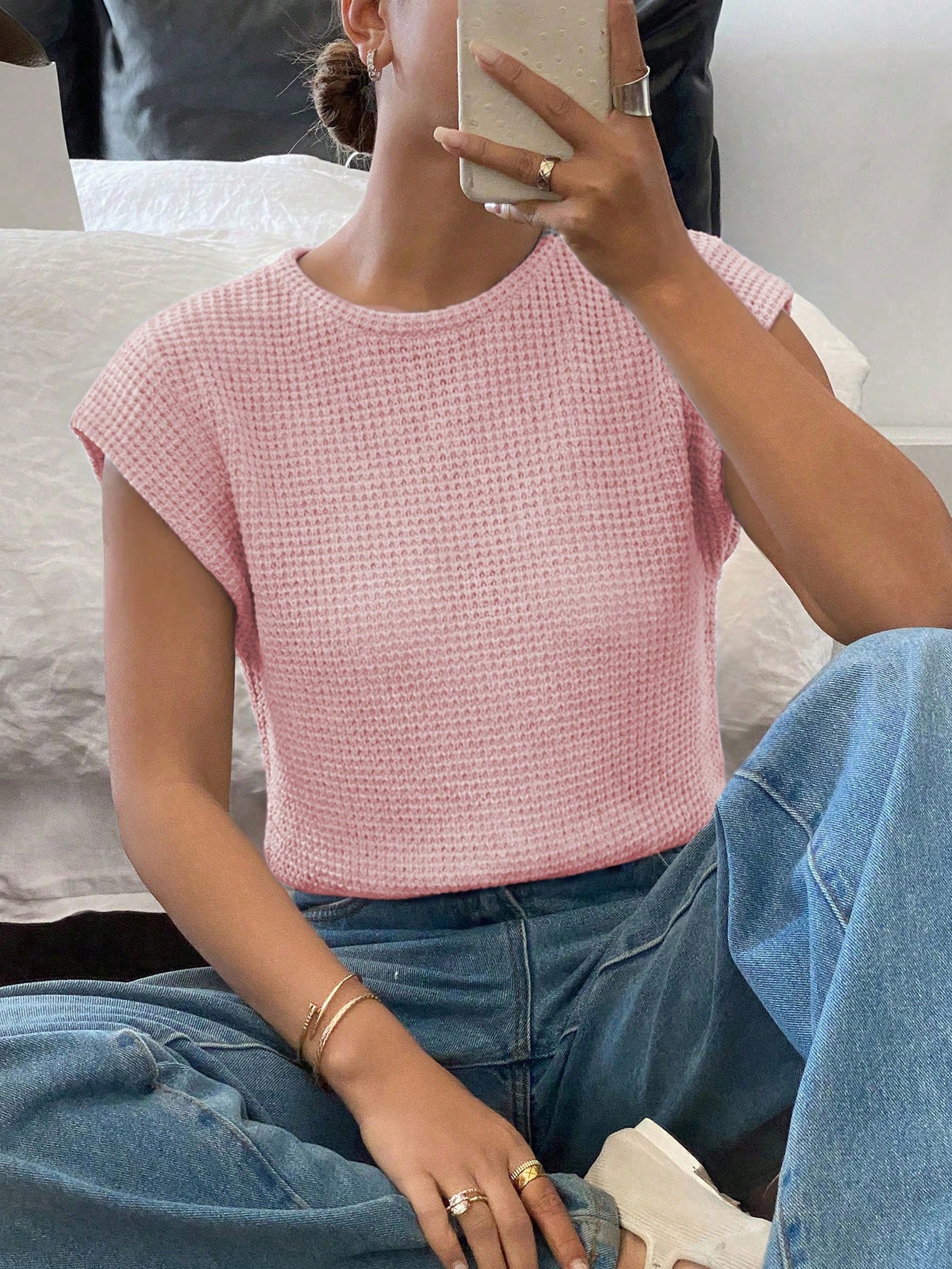 Siren Gaze T-shirt décontracté polyvalent à porter au quotidien, col rond, rayé, — vue 7