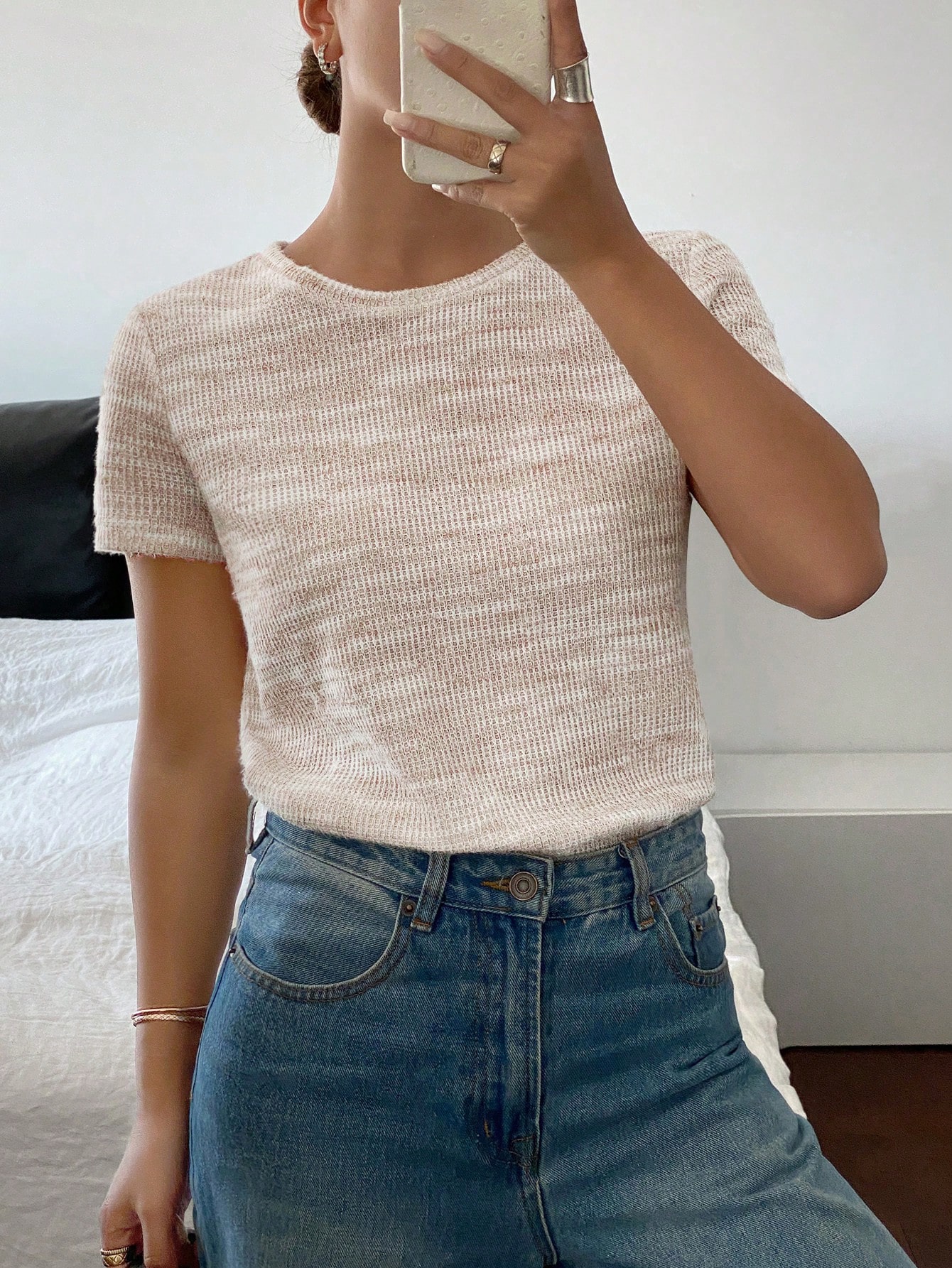 Siren Gaze T-shirt casual à col rond à manches courtes pour femmes, avec blocs