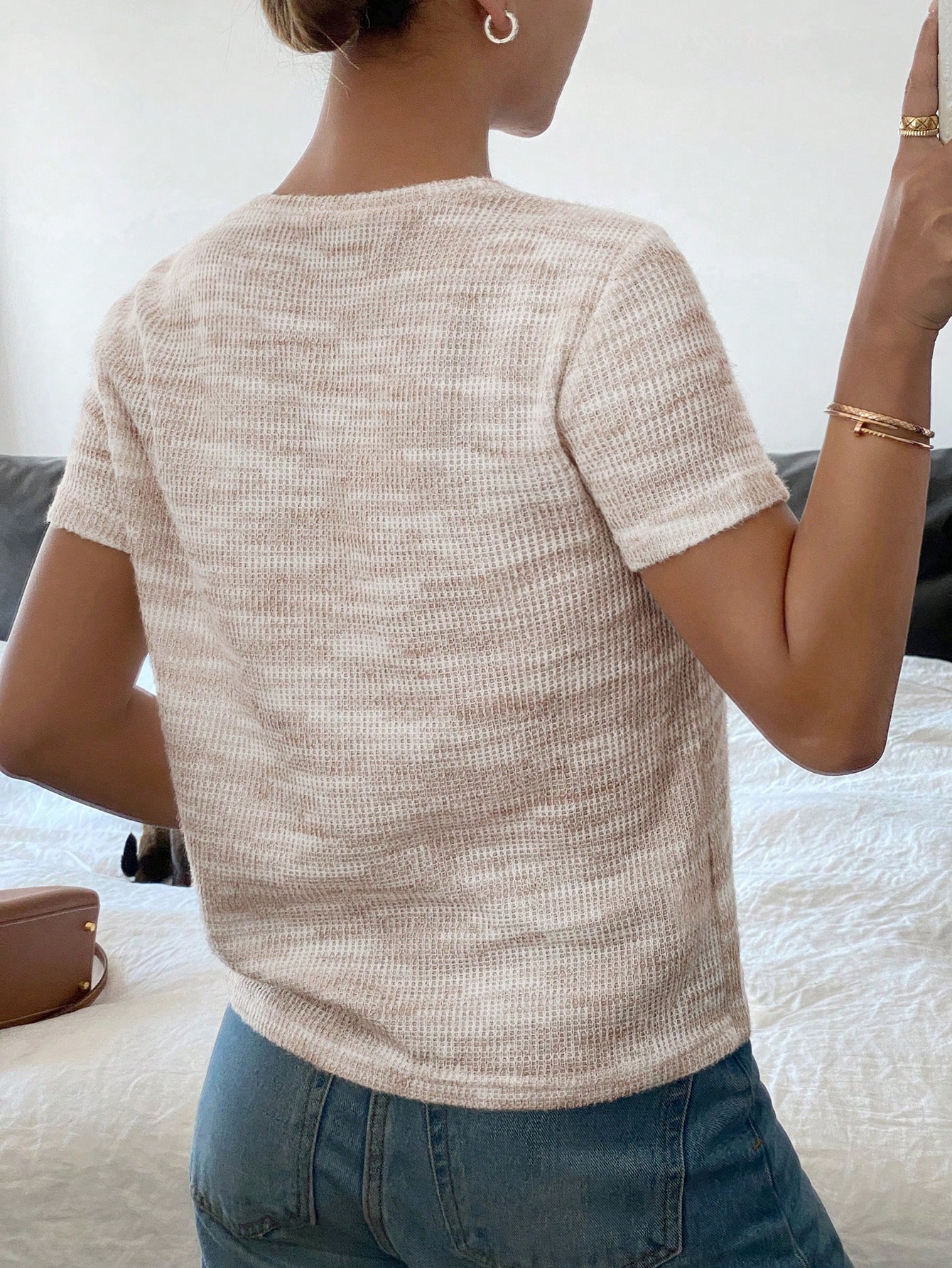 Siren Gaze T-shirt casual à col rond à manches courtes pour femmes, avec blocs — vue 2
