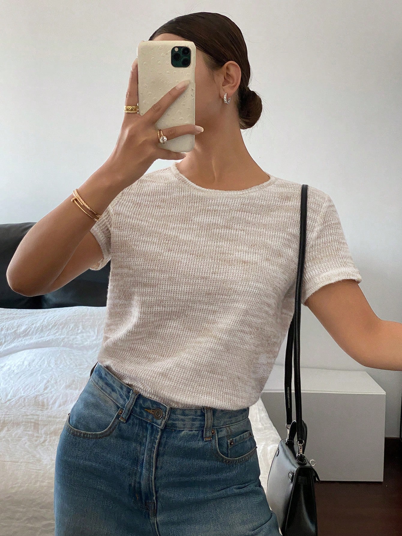 Siren Gaze T-shirt casual à col rond à manches courtes pour femmes, avec blocs — vue 4