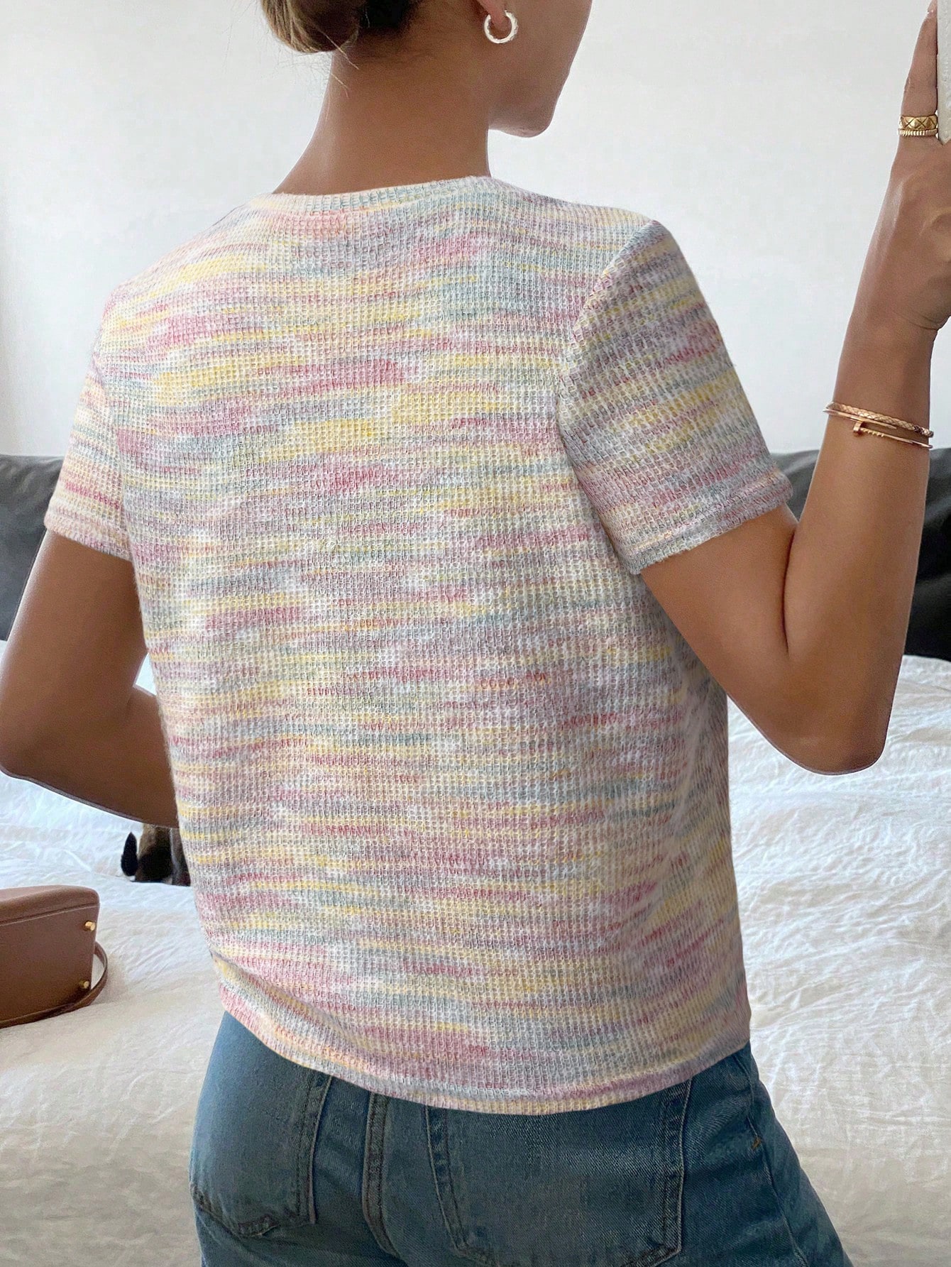 Siren Gaze T-shirt casual à col rond à manches courtes pour femmes, avec blocs — vue 8