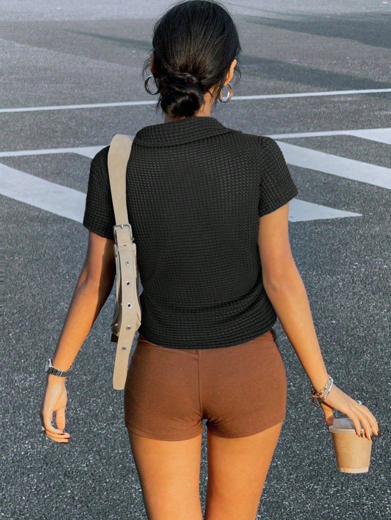 Siren Gaze T-shirt à col V et manches courtes pour femmes, polo slim ajusté — vue 6