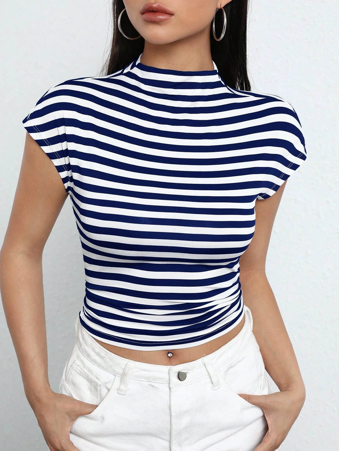 T-shirt court rayé manches chauve-souris EZwear