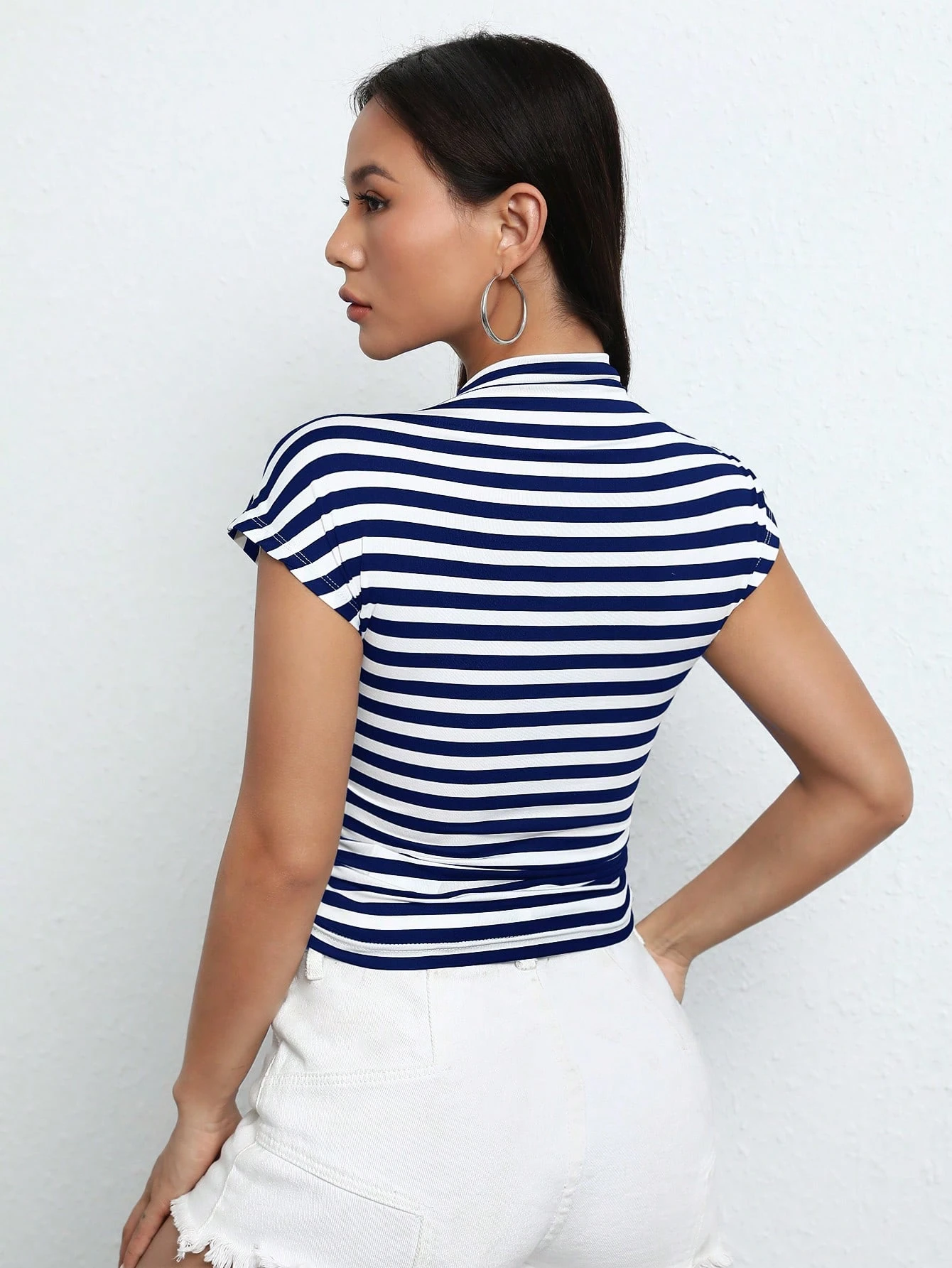 EZwear T-Shirt Court À Rayures Manches Chauve-Souris — vue 2