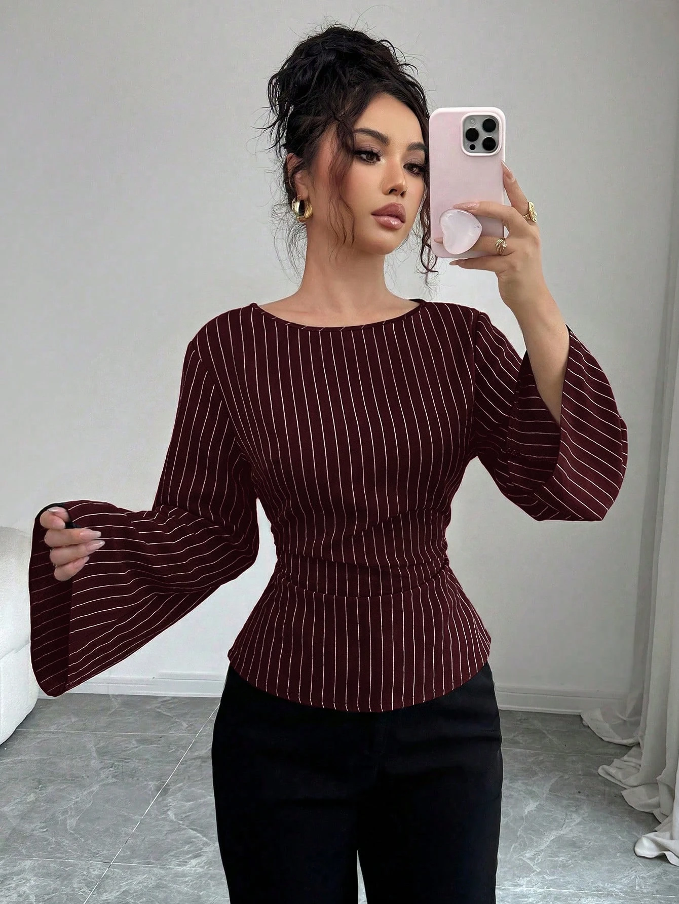 Siren Gaze Blouse à manches évasées avec attache à la taille et rayures — vue 7