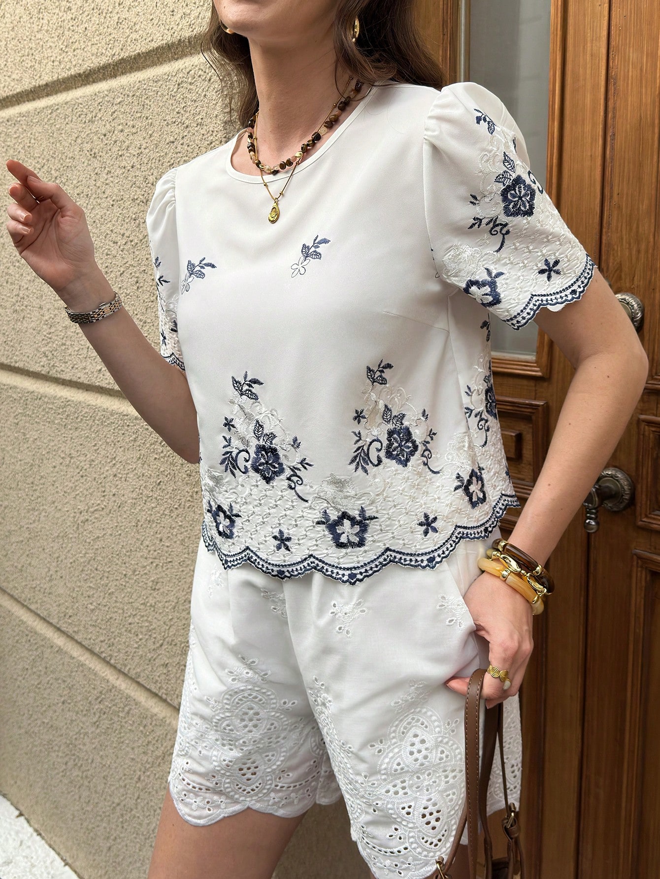 Clasi Blouse courte brodée décontractée pour femmes, printemps/été — vue 4