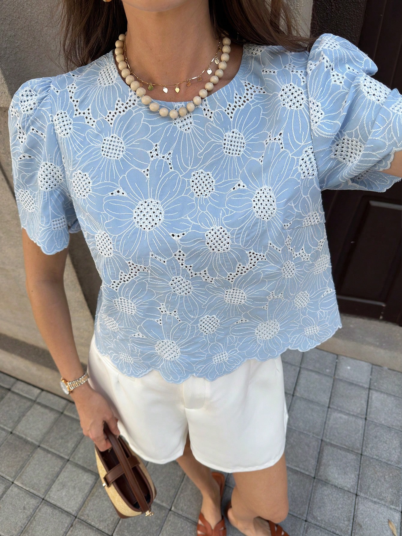 Clasi Blouse courte brodée décontractée pour femmes, printemps/été — vue 7
