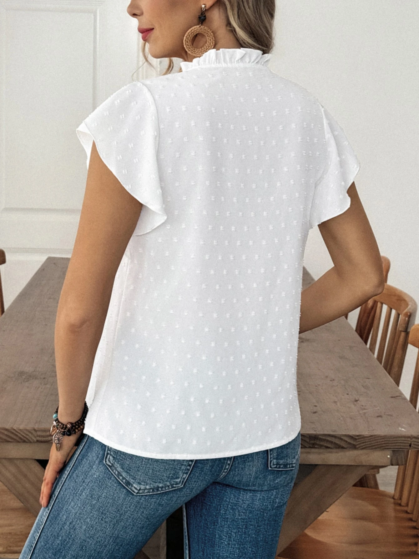Louniche Blouse décontractée pour femmes de vacances, couleur unie, découpe — vue 2