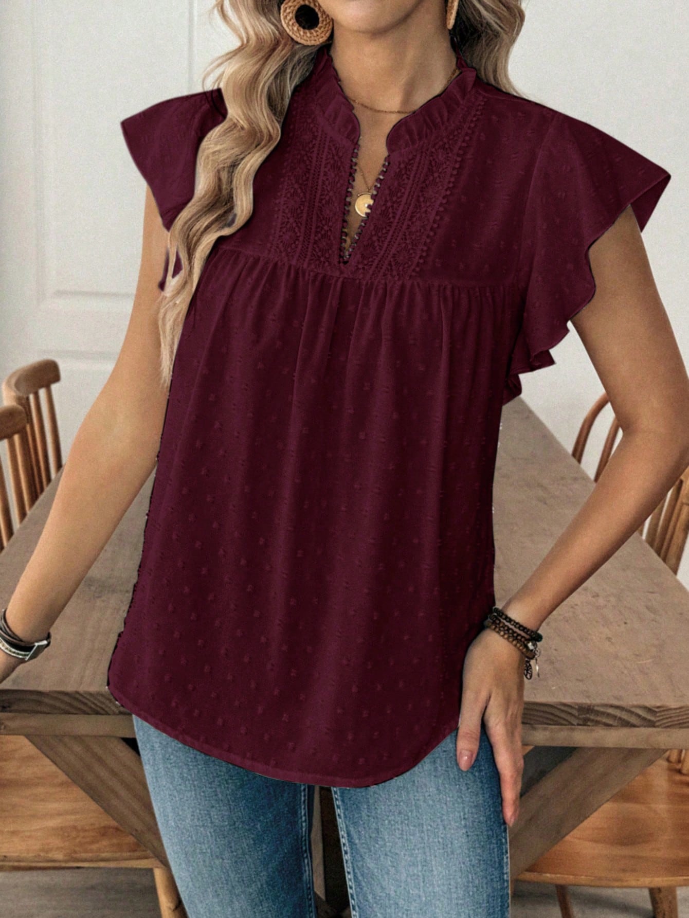 Louniche Blouse décontractée pour femmes de vacances, couleur unie, découpe — vue 6