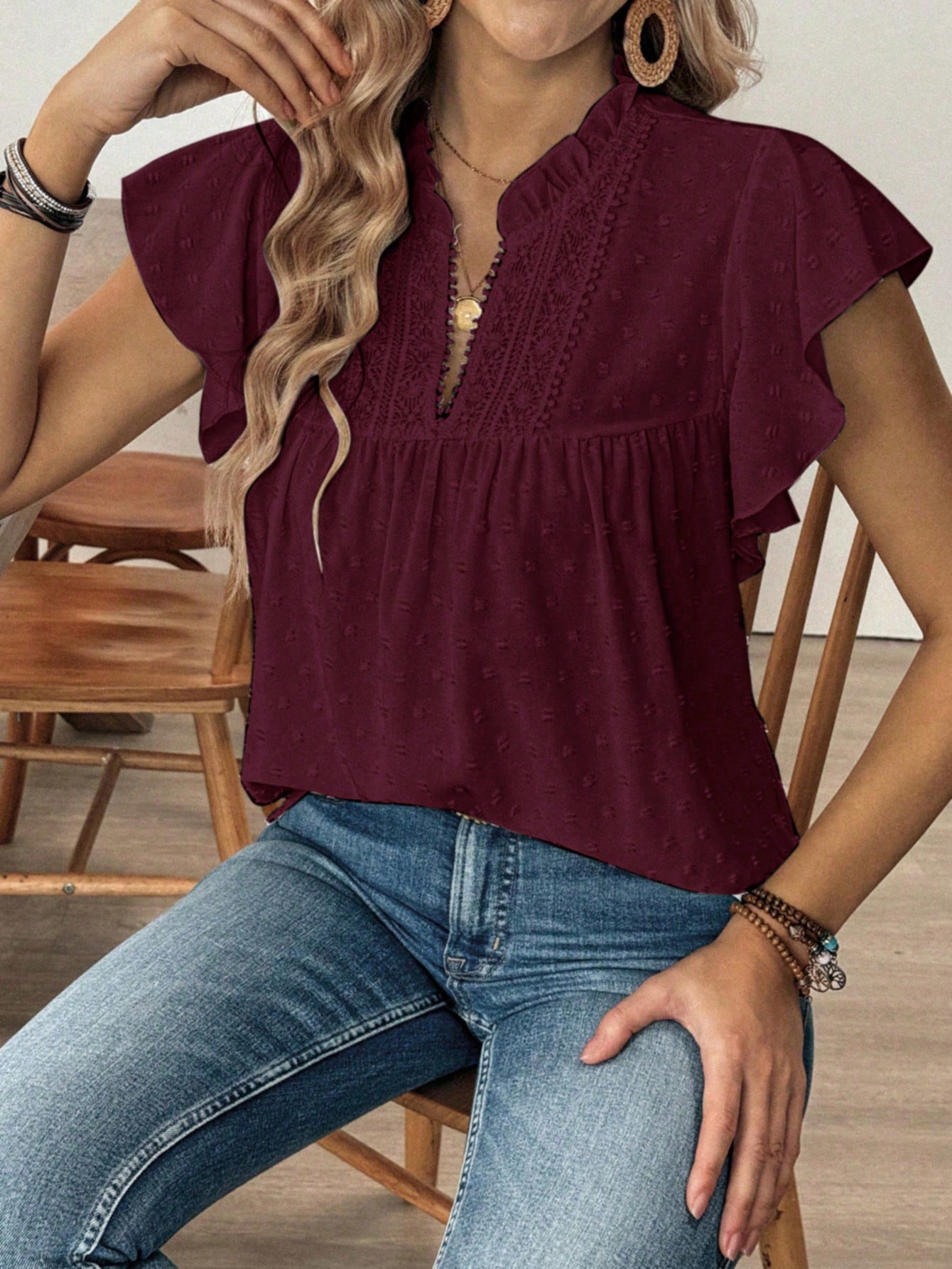 Louniche Blouse décontractée pour femmes de vacances, couleur unie, découpe — vue 7