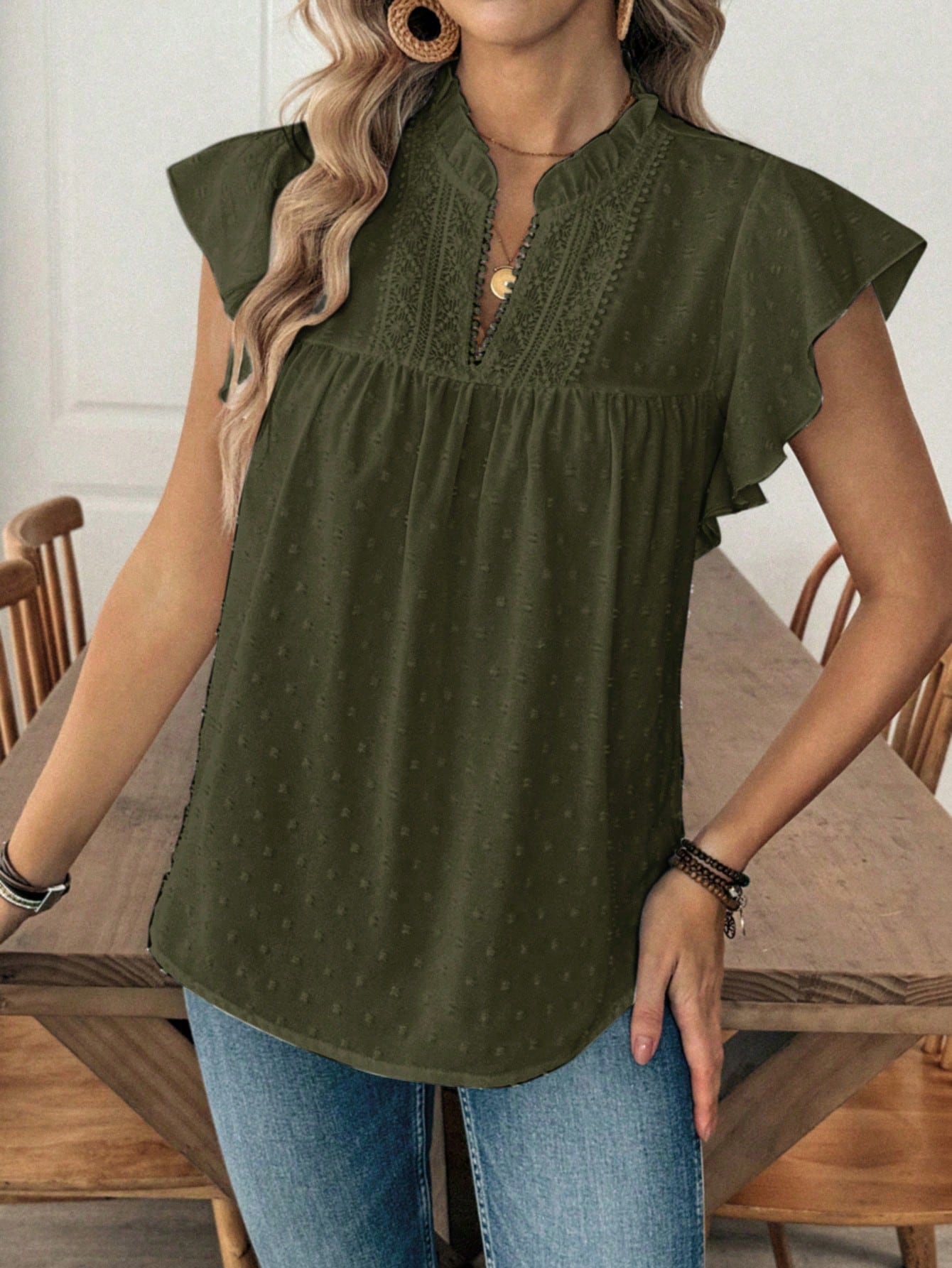 Louniche Blouse décontractée pour femmes de vacances, couleur unie, découpe — vue 10