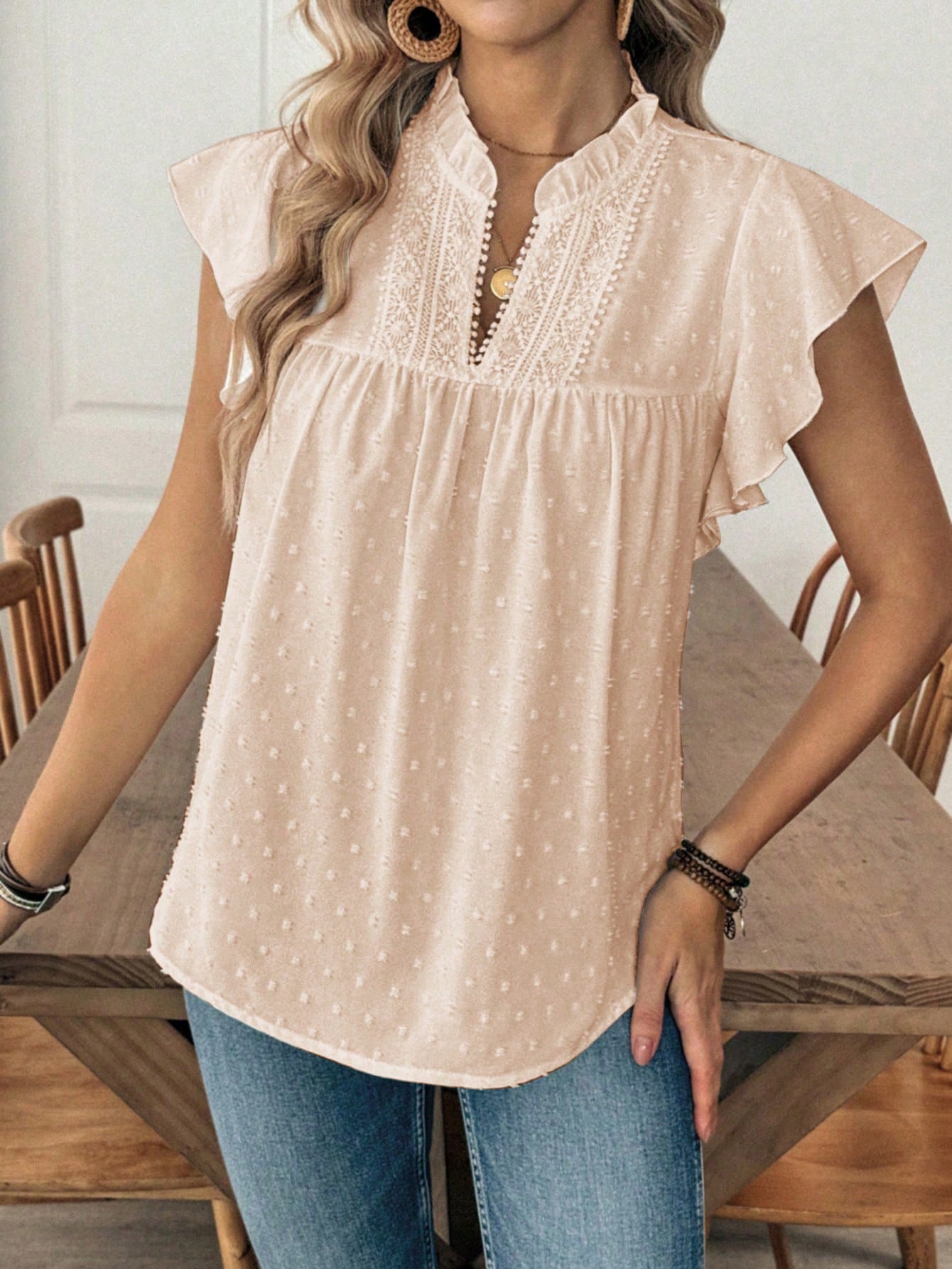 Louniche Blouse décontractée pour femmes de vacances, couleur unie, découpe — vue 12