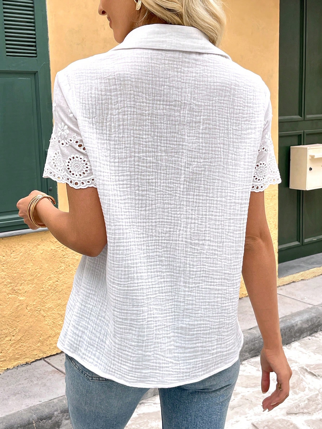 Breezaya Chemise col et poignets à œillet manches courtes en coton pur pour le quotidien — vue 2