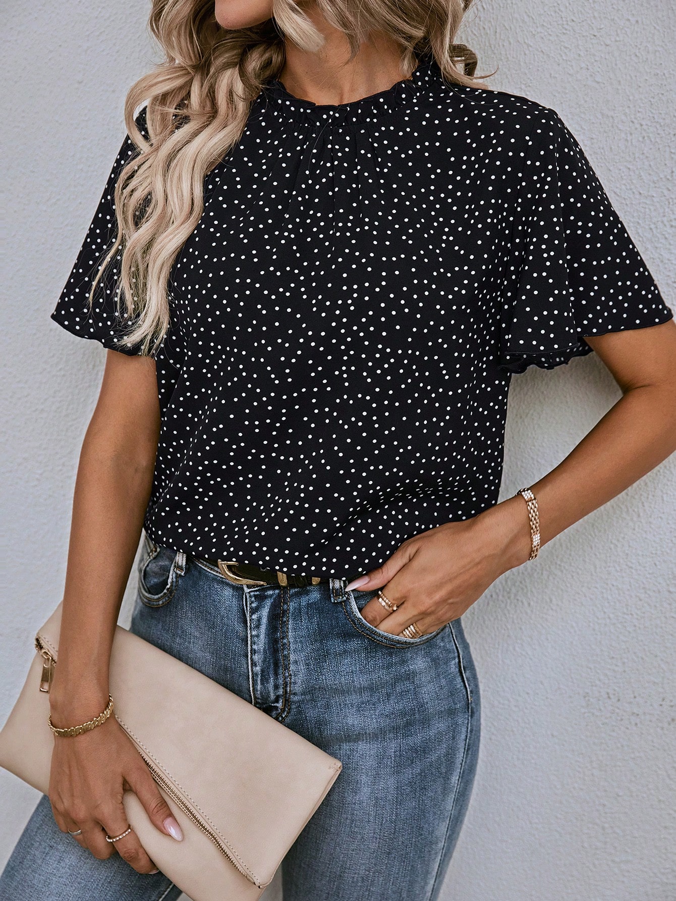 EMERY ROSE Blouse À Pois Manches Papillon