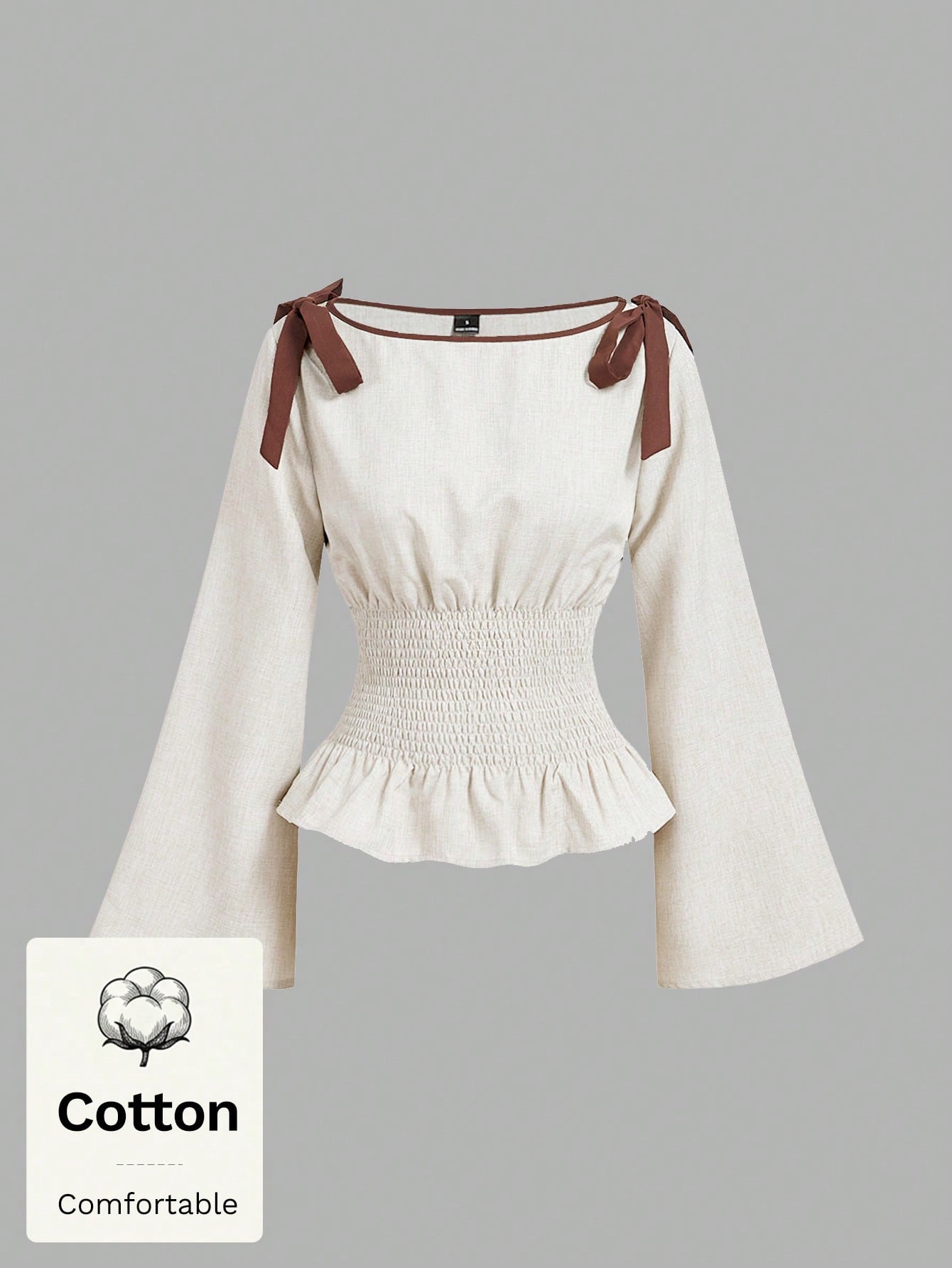 MOD Blouse mode à manches évasées avec nœud décoratif et taille cintrée, — vue 5