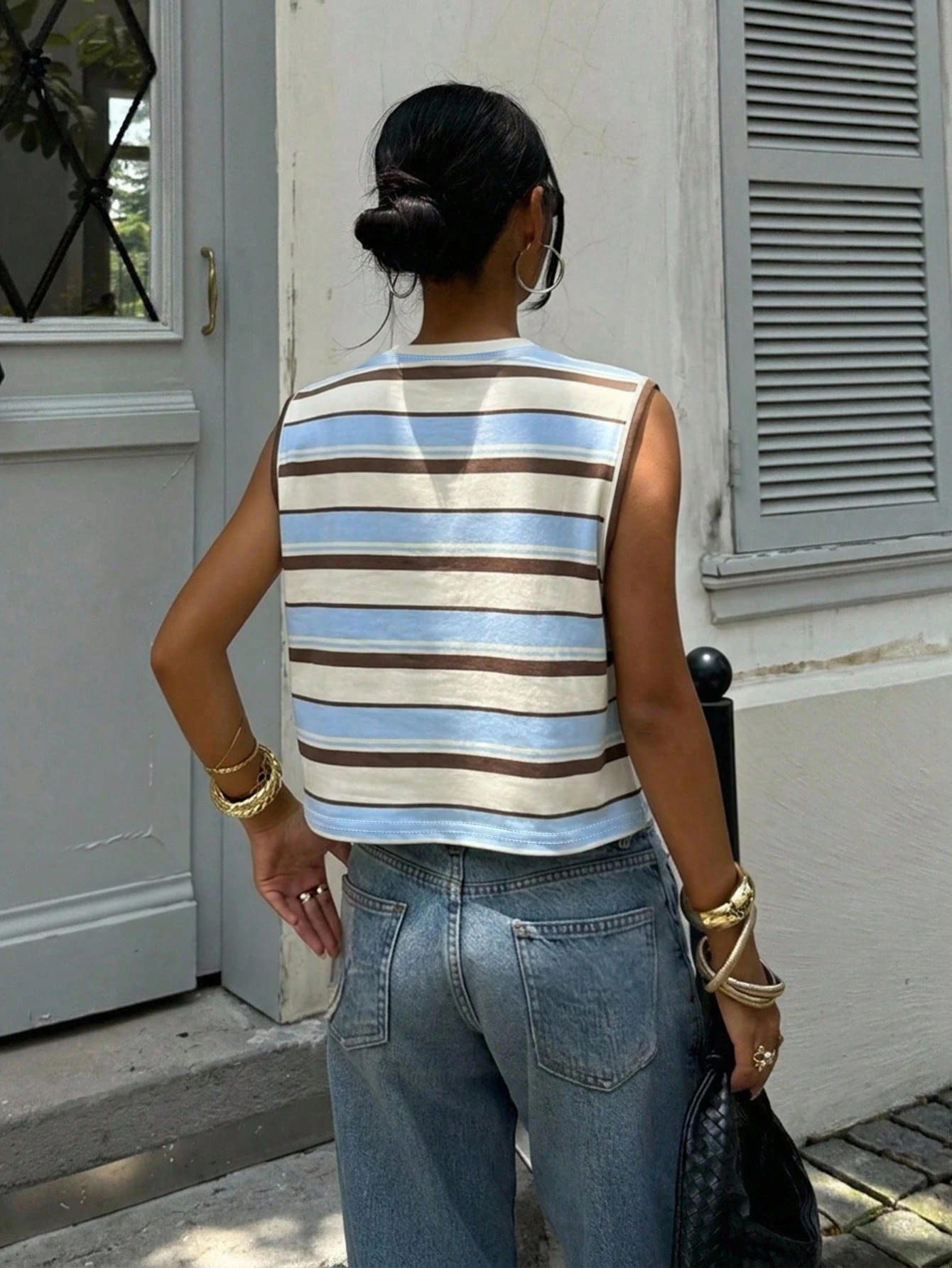 Siren Gaze Débardeur femme décontracté minimaliste à rayures noires & blanches, adapté pour l'été — vue 12