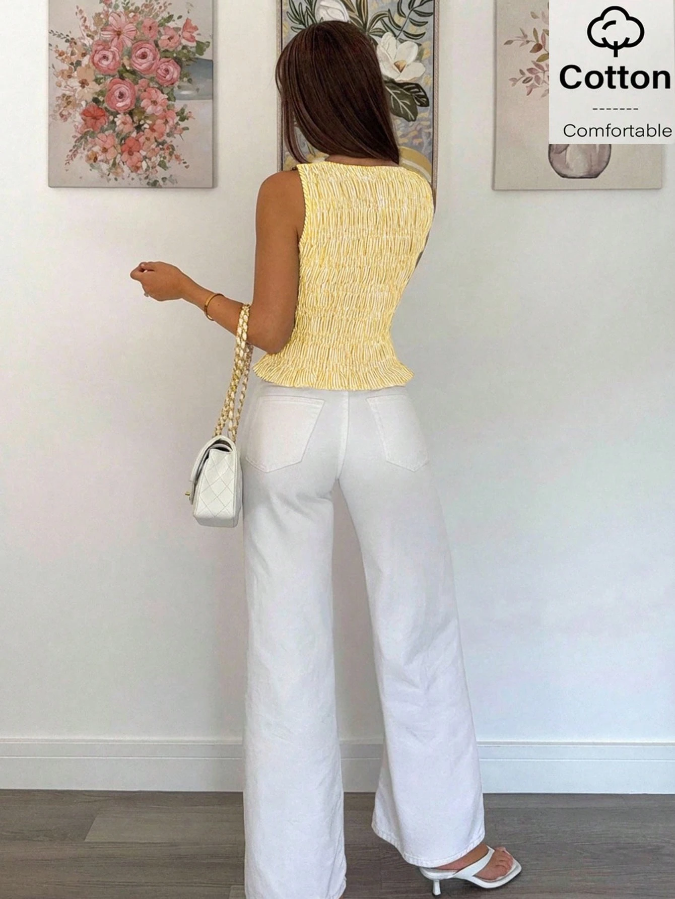 Siren Gaze Débardeur en coton slim à col bénitier avec imprimé rayures, bleu et blanc, — vue 13