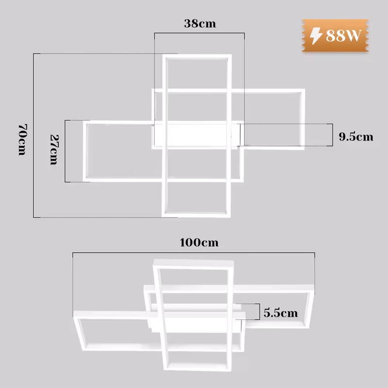 Plafonnier LED, Lampe de chambre 100 cm à intensité variable avec télécommande — vue 2