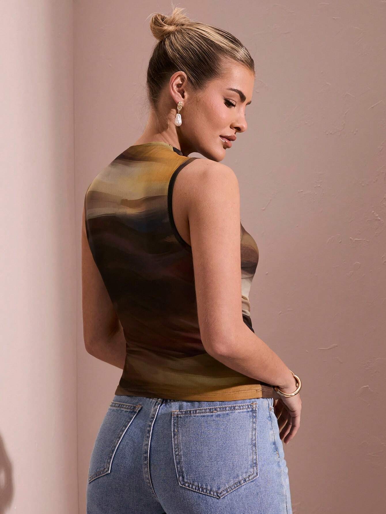 BAE Débardeur plissé asymétrique à imprimé de fleurs ombrées pour femmes — vue 2