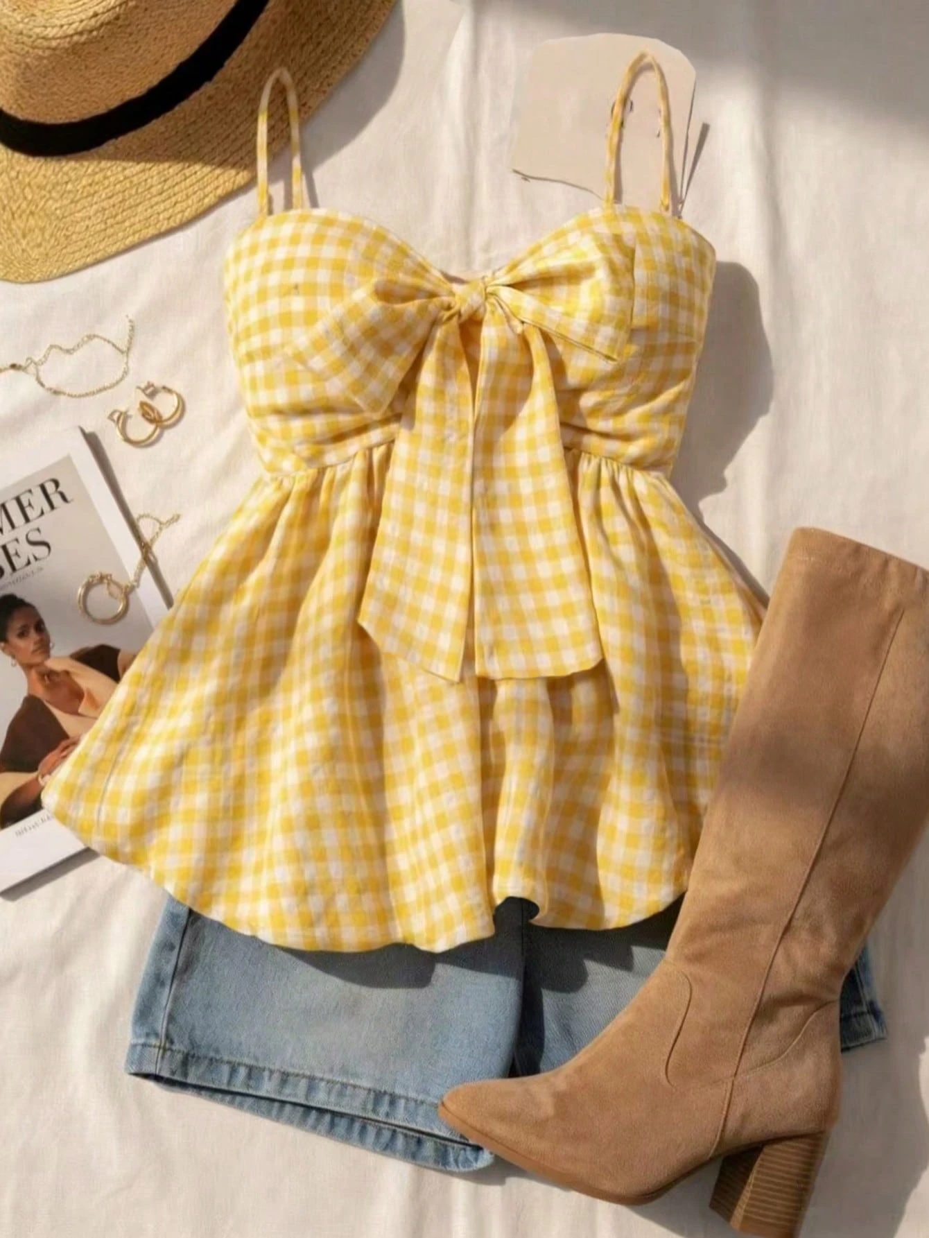 Débardeur camisole d'été pour femmes, débardeur à bretelles à carreaux pour vacances d'été, remise