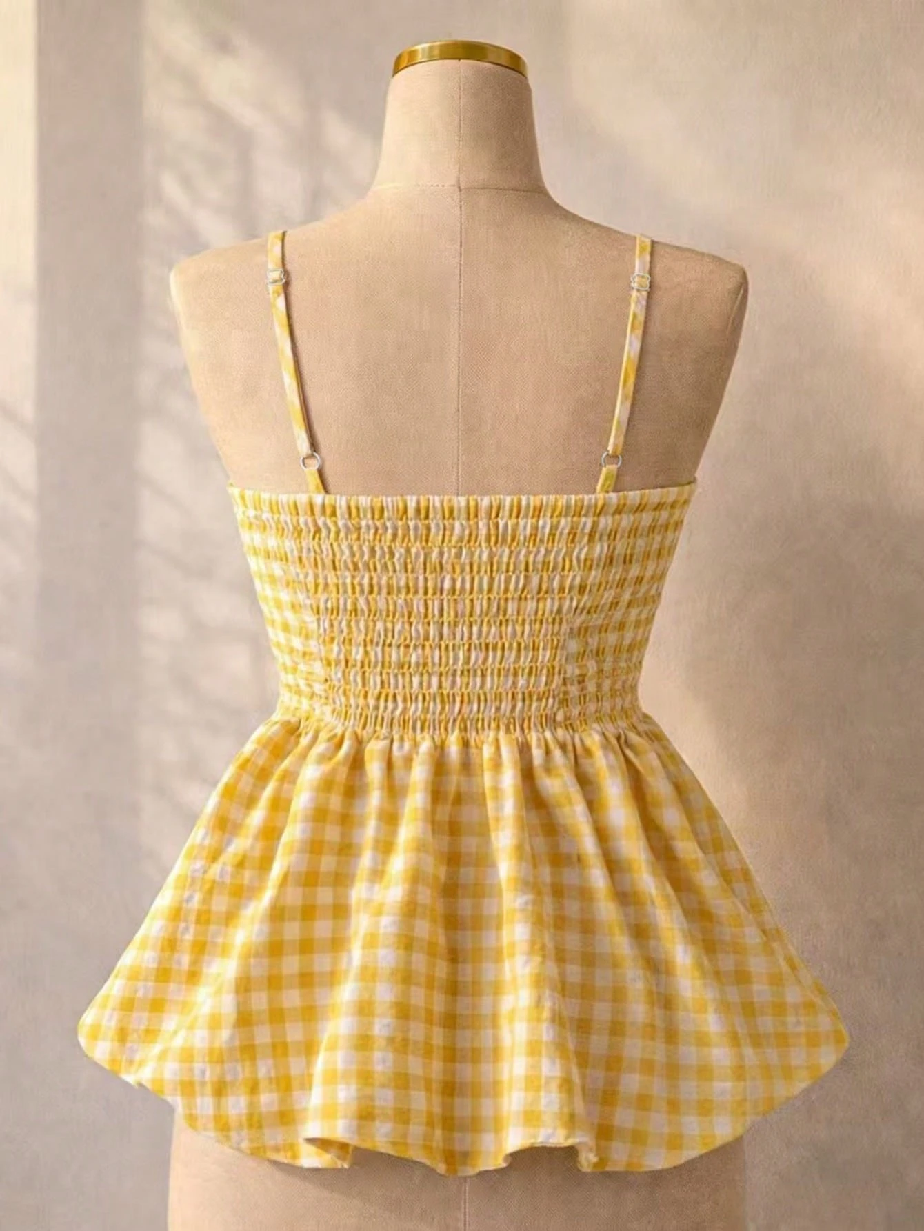 Débardeur camisole d'été pour femmes, débardeur à bretelles à carreaux pour vacances d'été, remise — vue 2