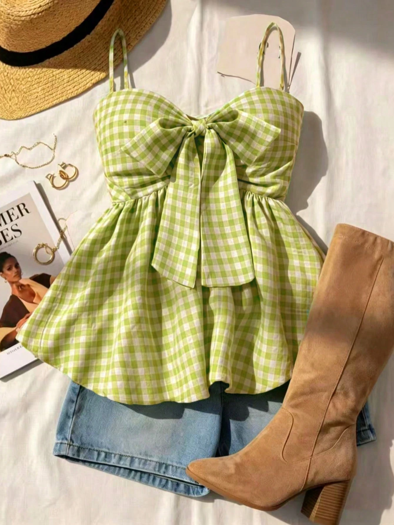 Débardeur camisole d'été pour femmes, débardeur à bretelles à carreaux pour vacances d'été, remise — vue 8