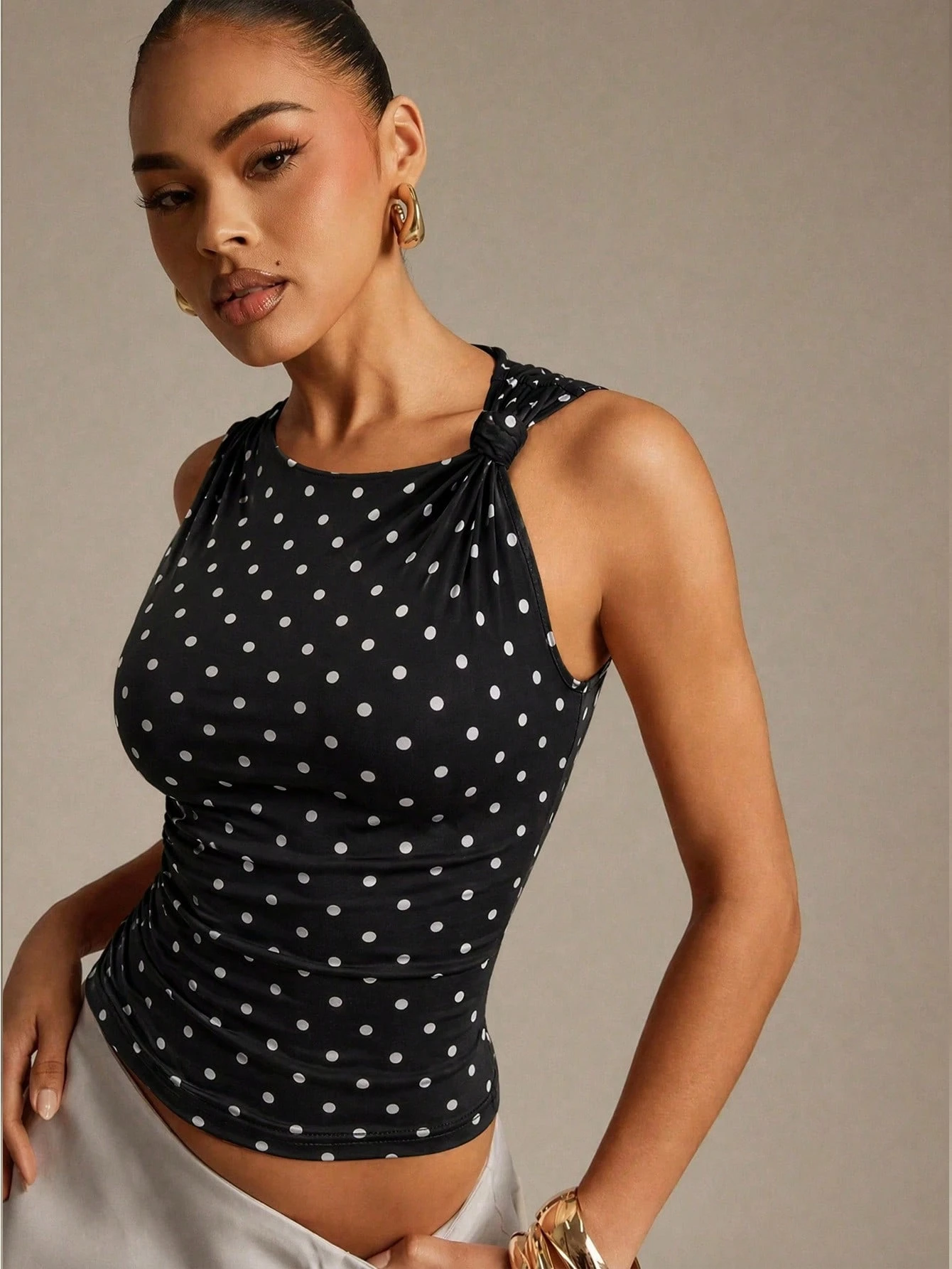 Hauture Top sans manches casual en couleur unie avec plissé torsadé, pour l'été — vue 5