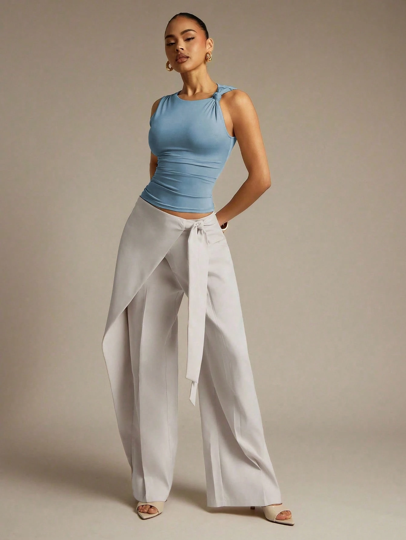 Hauture Top sans manches casual en couleur unie avec plissé torsadé, pour l'été — vue 8