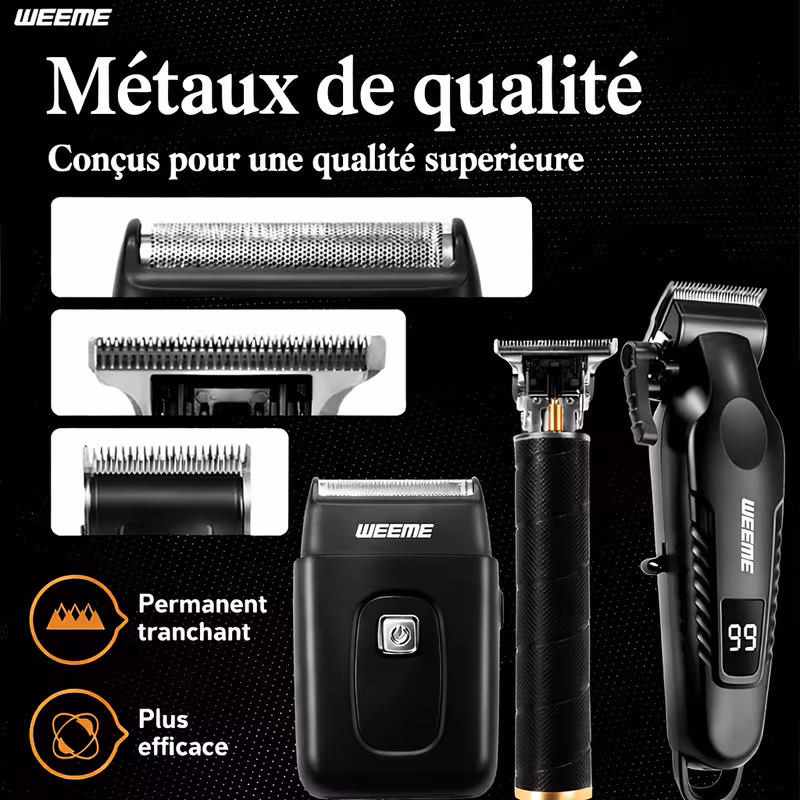 Kit de 2/3 pièces Tondeuse Électrique à Cheveux, Tondeuse à Barbe et Rasoir — vue 4