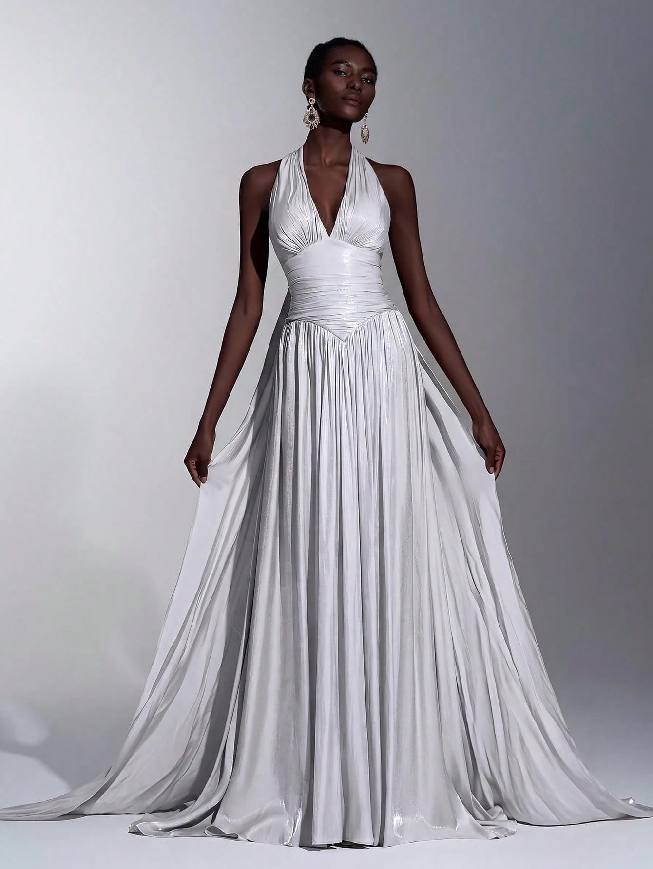 litara Robe de soirée élégante et romantique en tissu organza brillant, décoration froncée